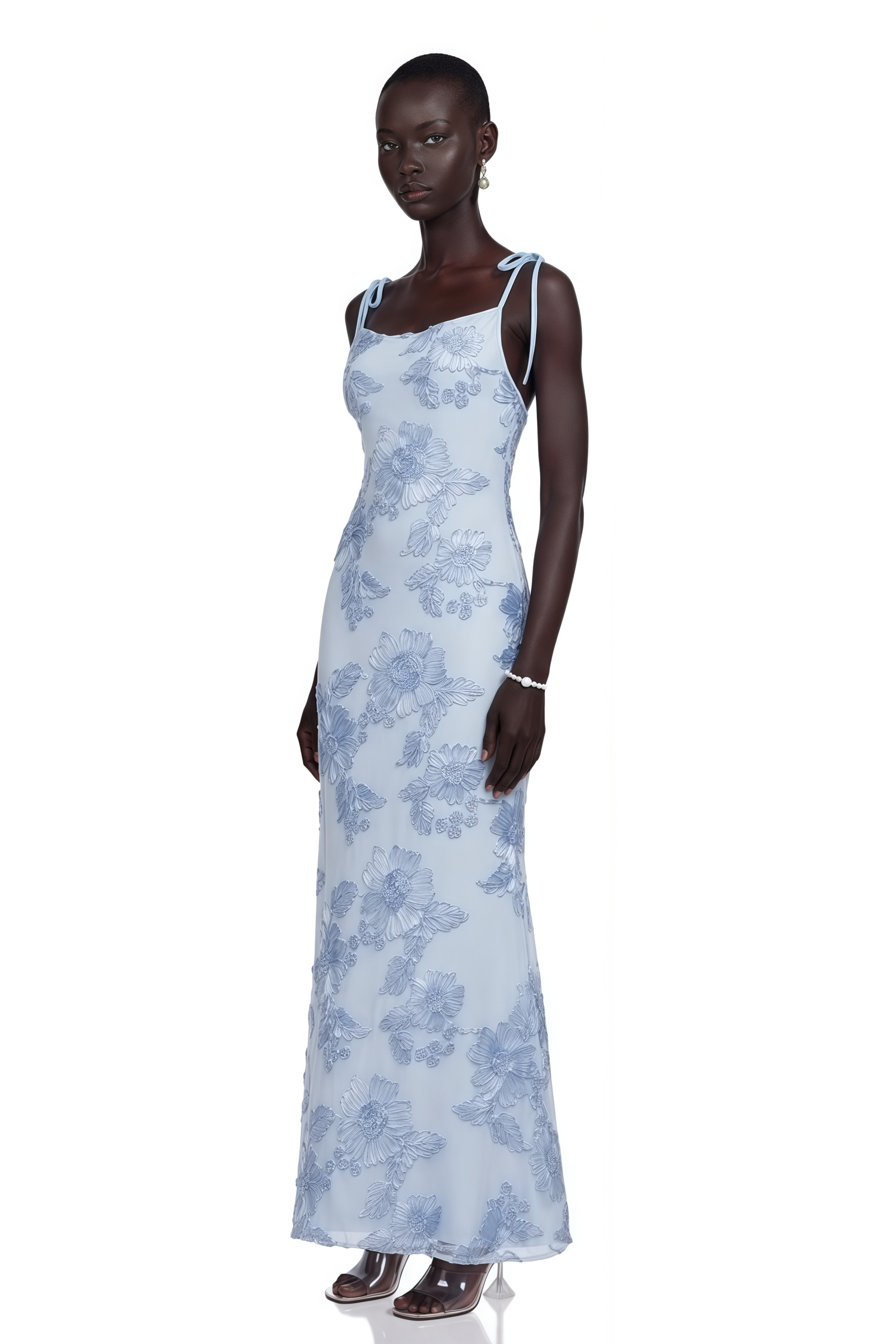 Énigme Blue Jacquard Floral Maxi Dress