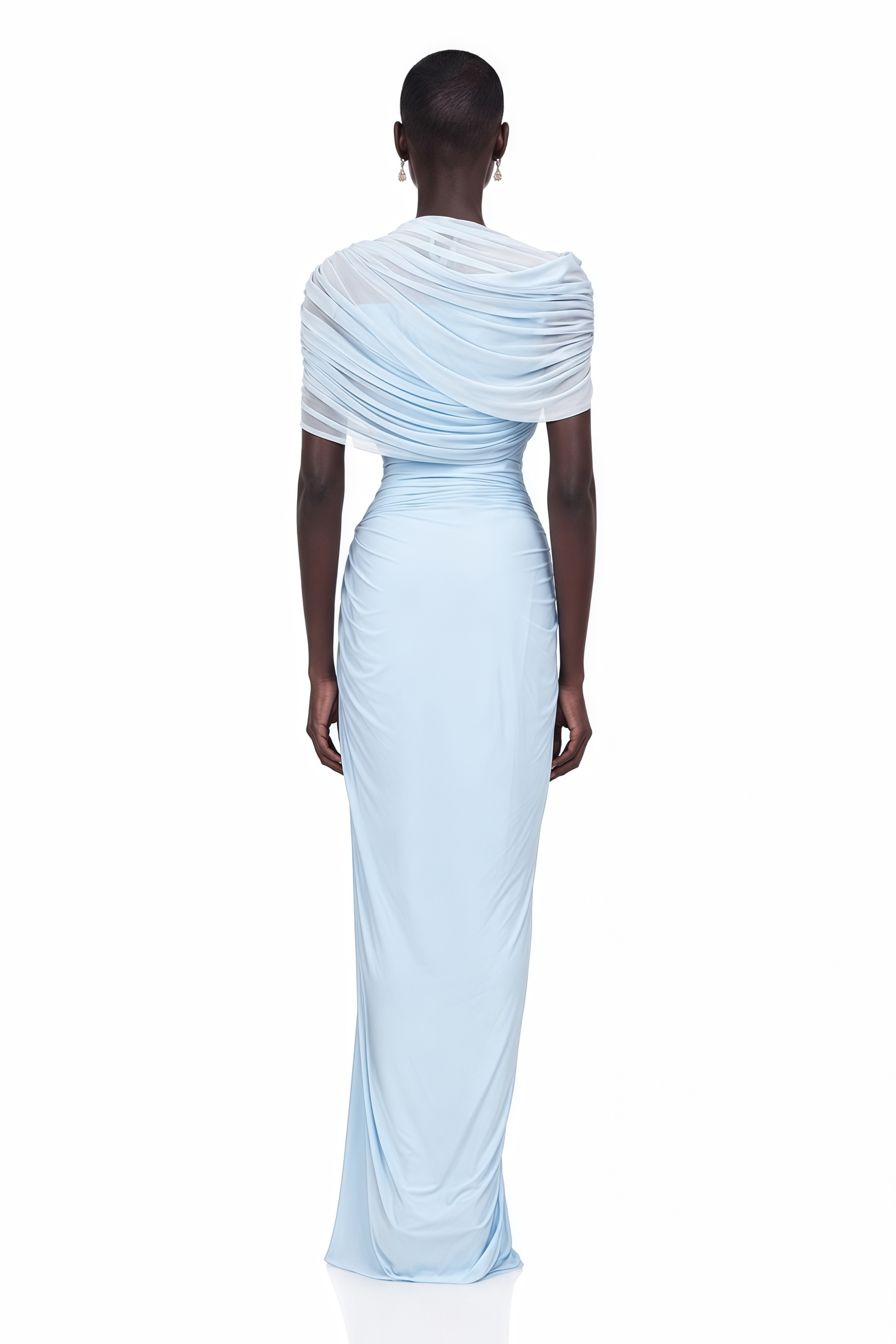Catherine asymmetrical pleated maxi dress in Baby-blue