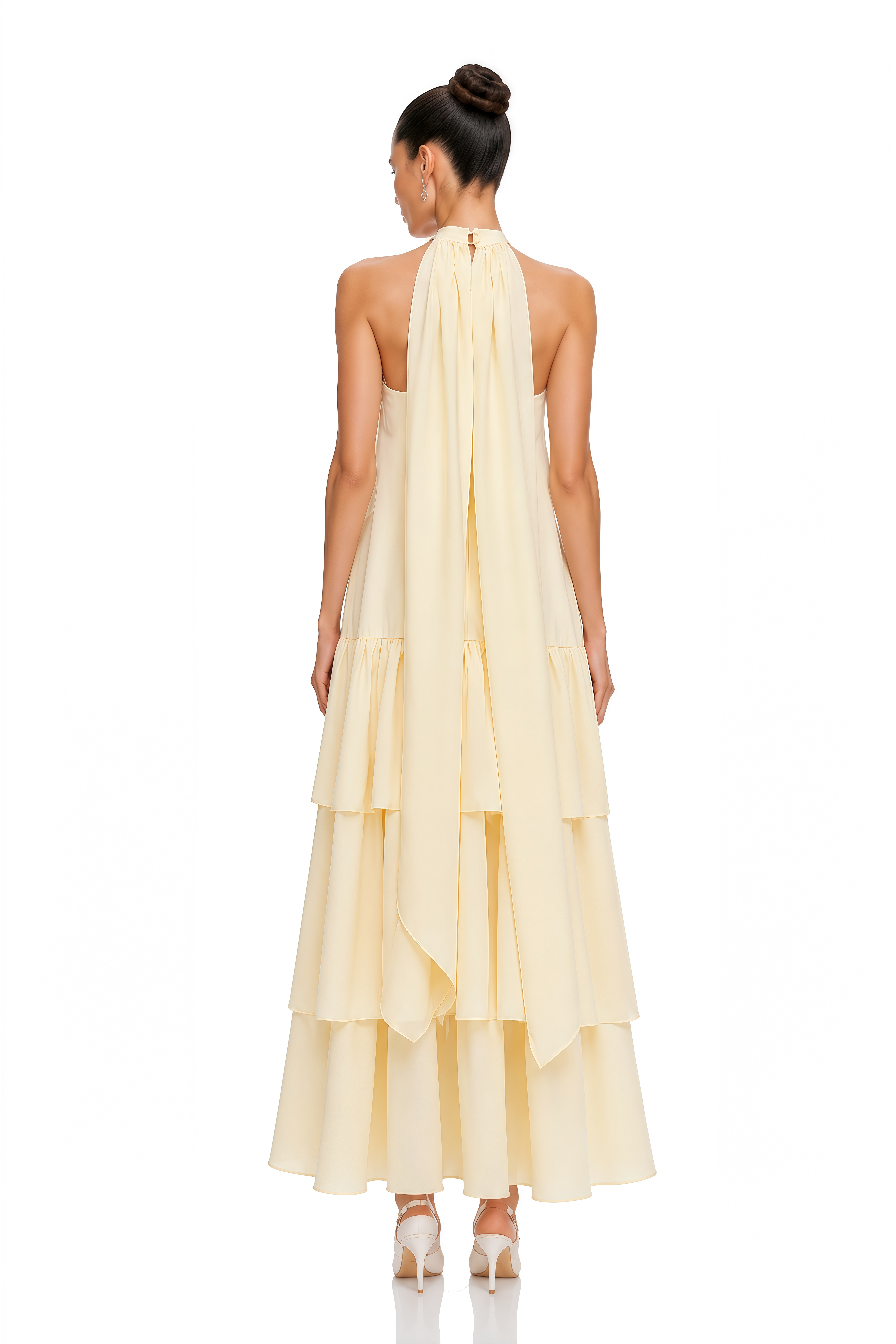 Ambre Yellow Ruched Sleeveless Maxi Dress