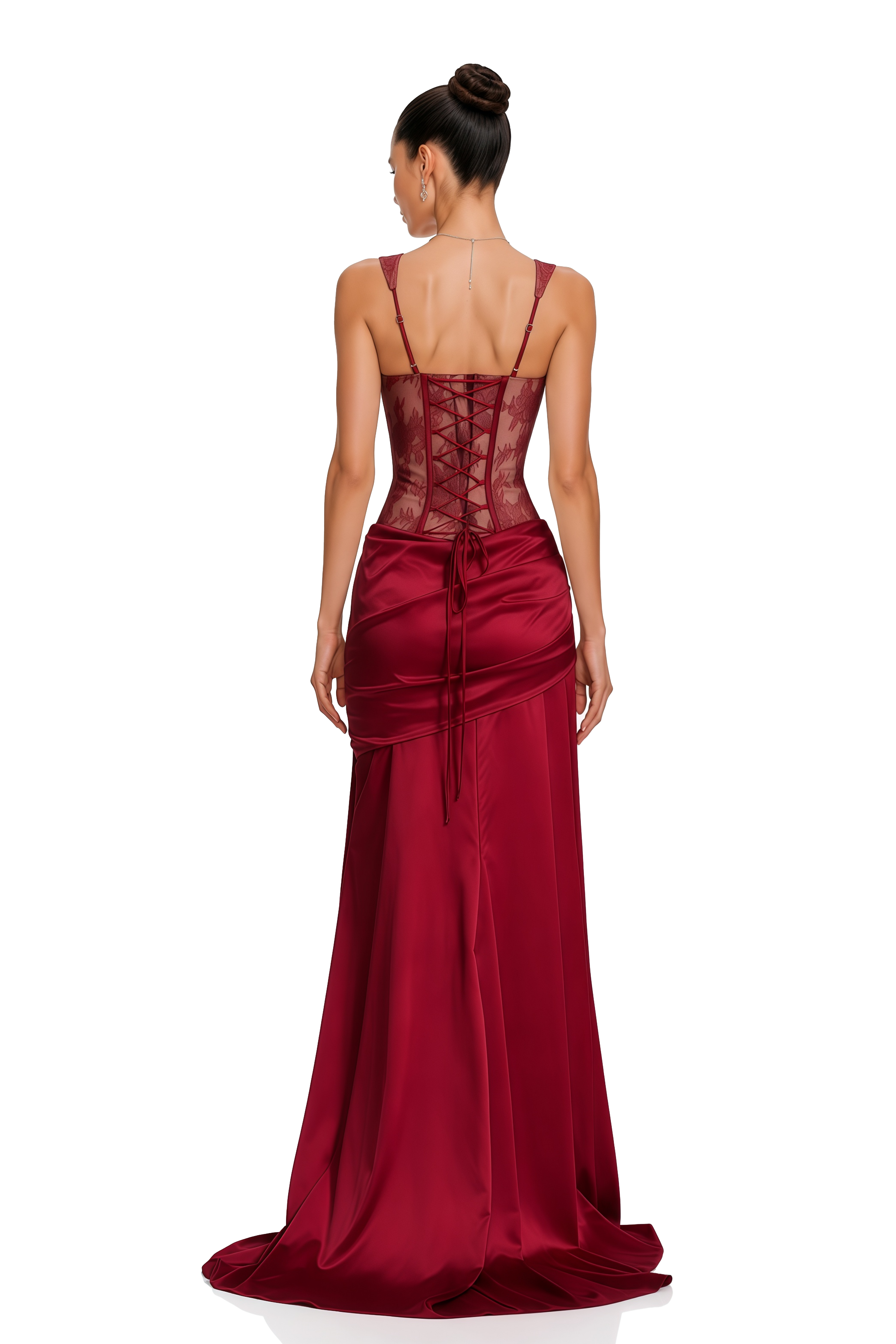 Olesya Red Lace Top & Ruched Skirt Set
