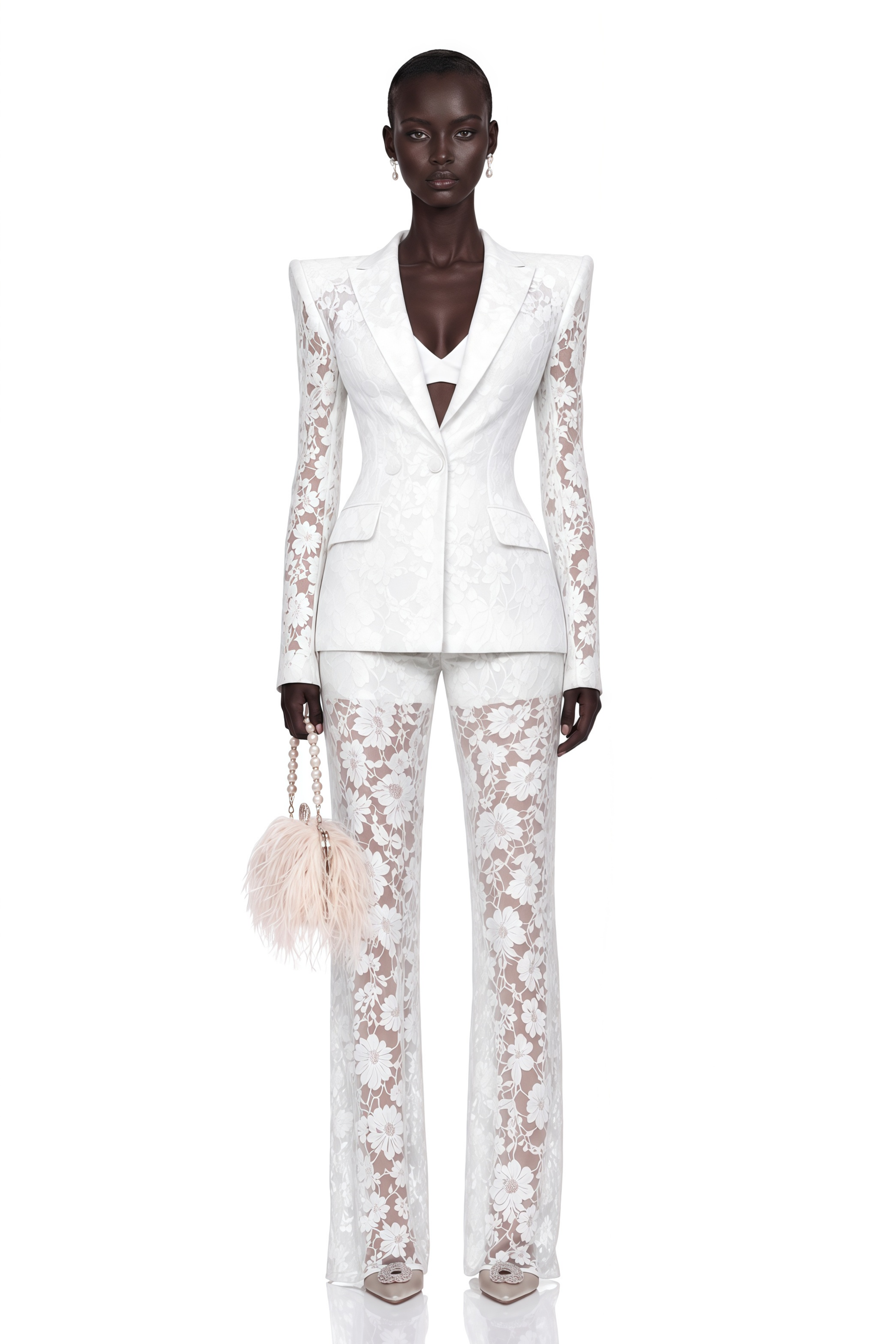 Zoé Sheer Lace Blazer & Trousers Matching Set