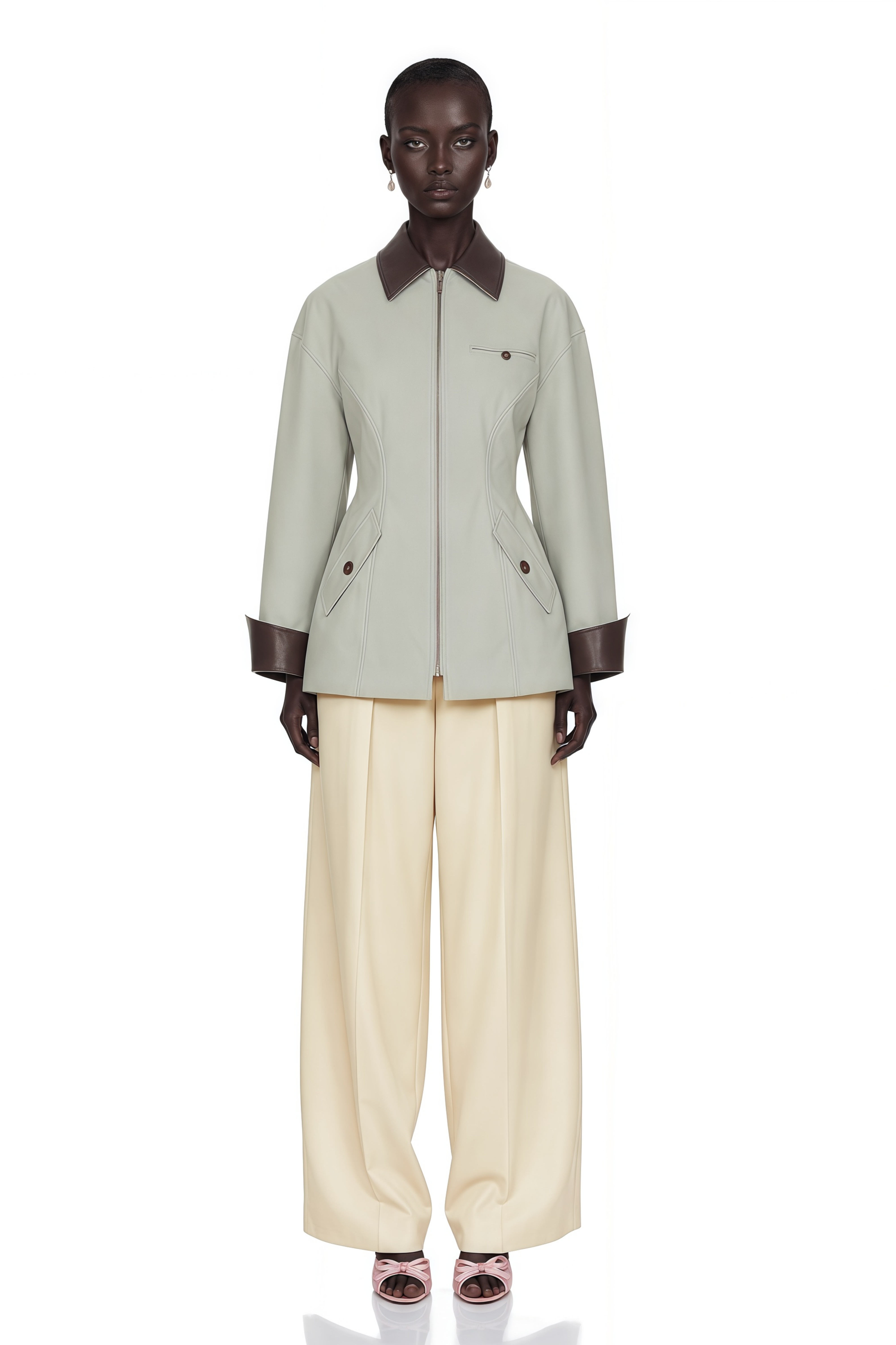 Vilma Grey Leather Collar Hunting Jacket