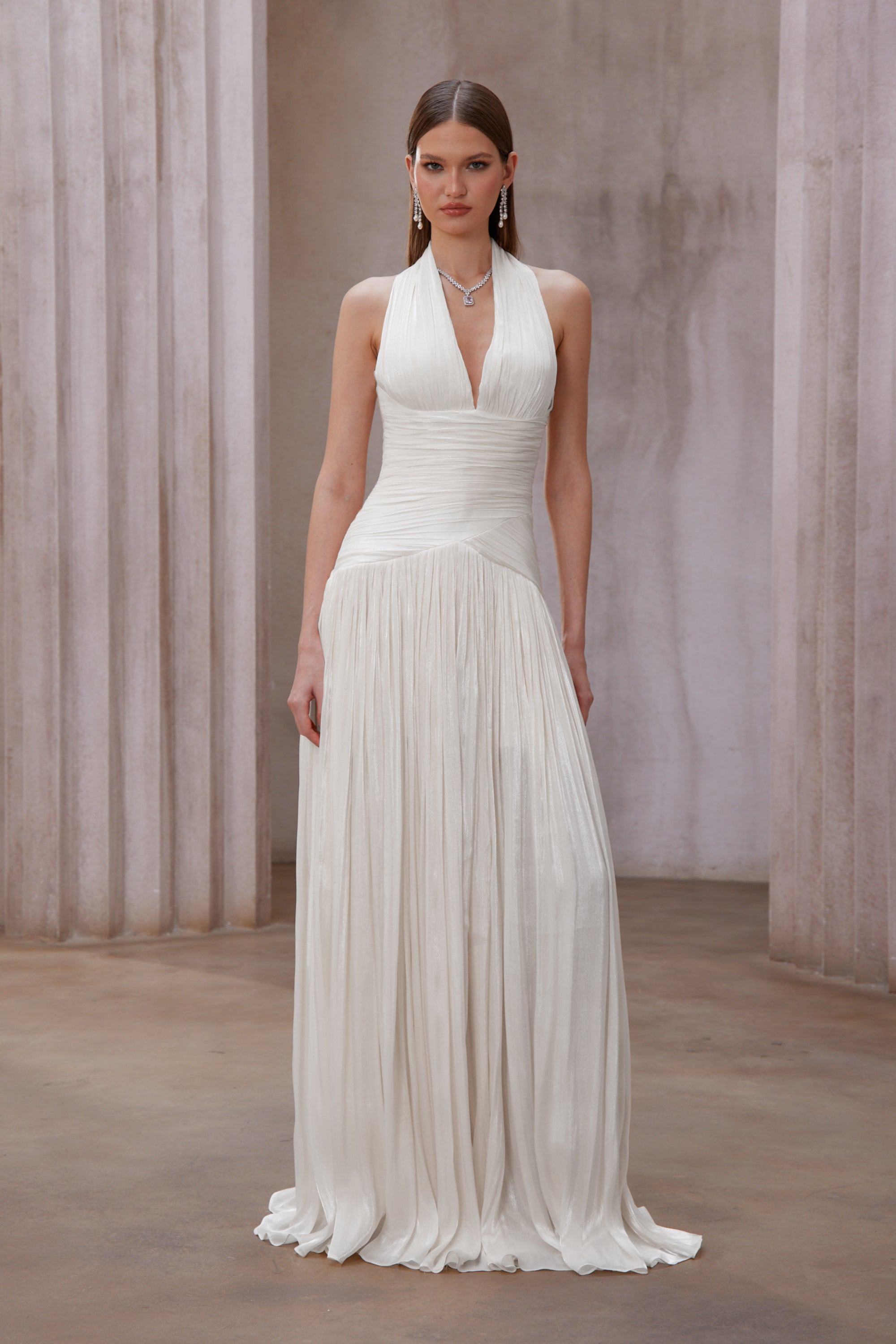 White Gathered Maxi Dress