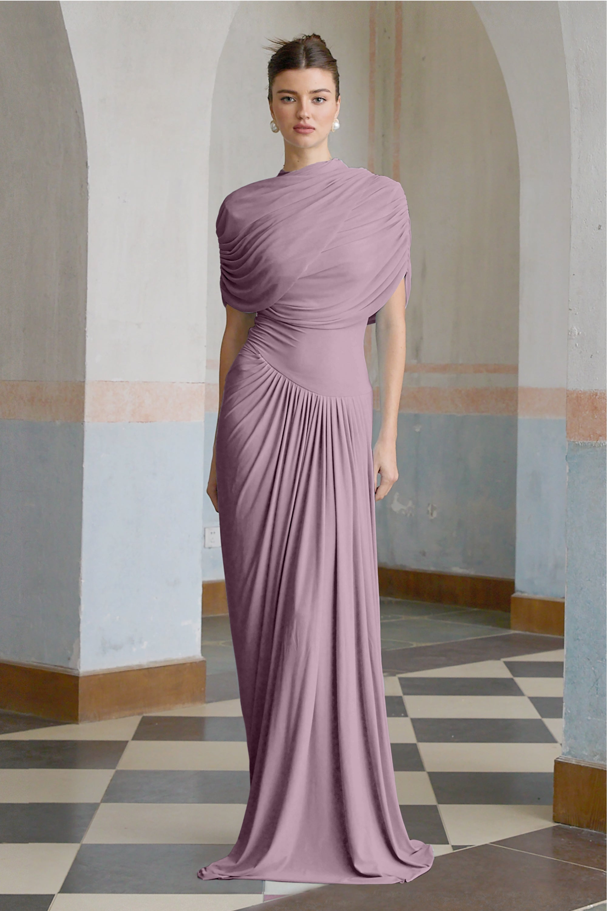 Asymmetrical Pleated Maxi Dress