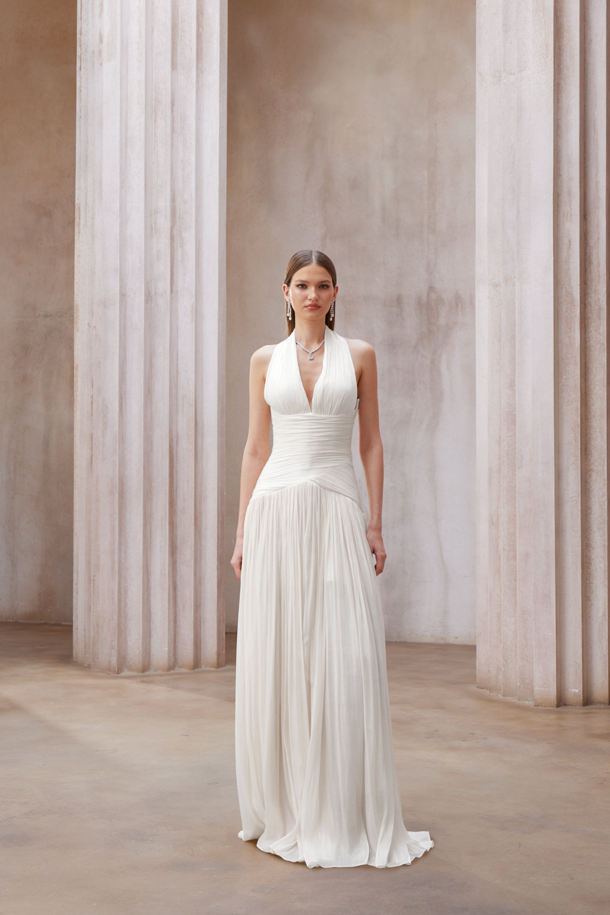 White Gathered Maxi Dress