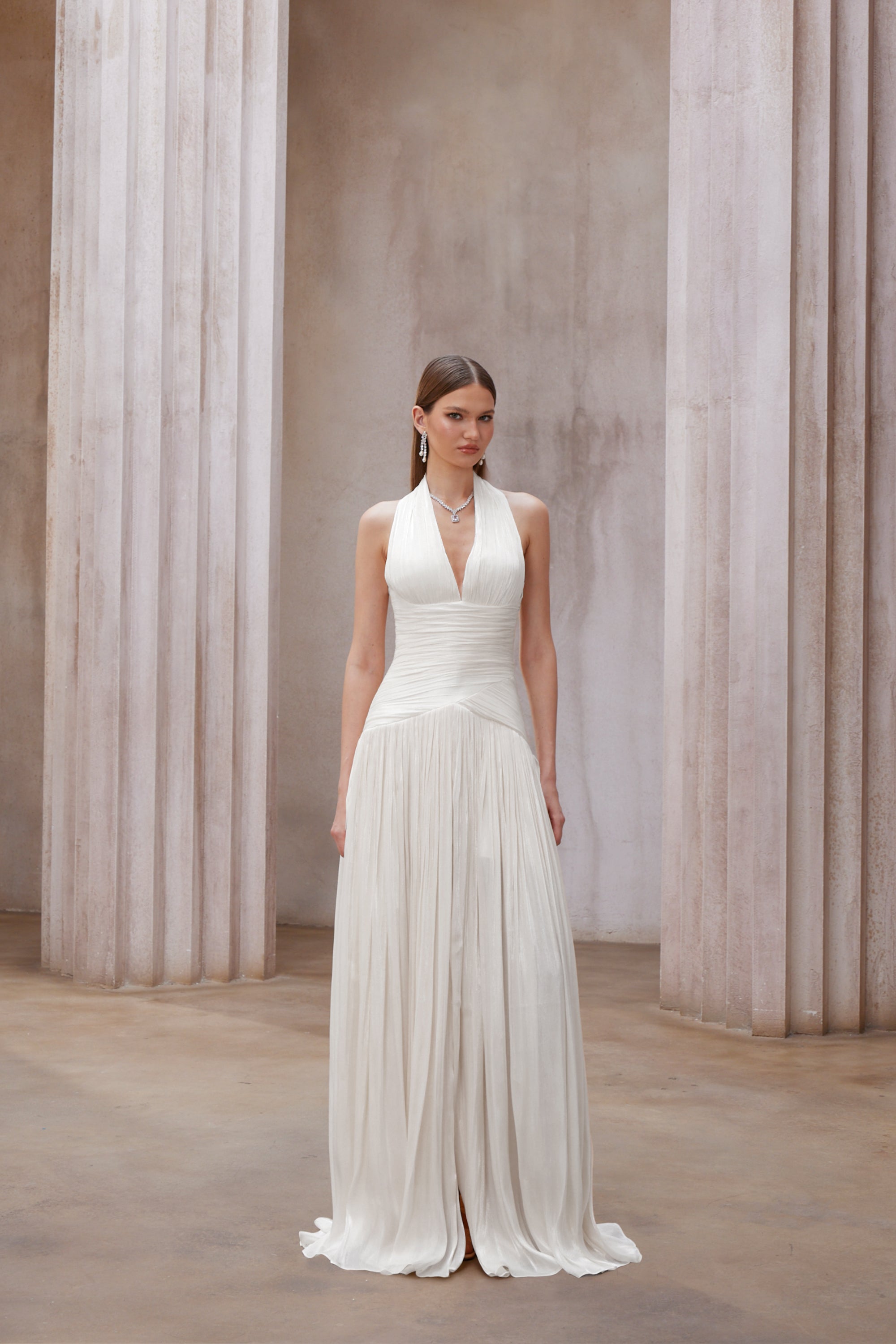 White Gathered Maxi Dress
