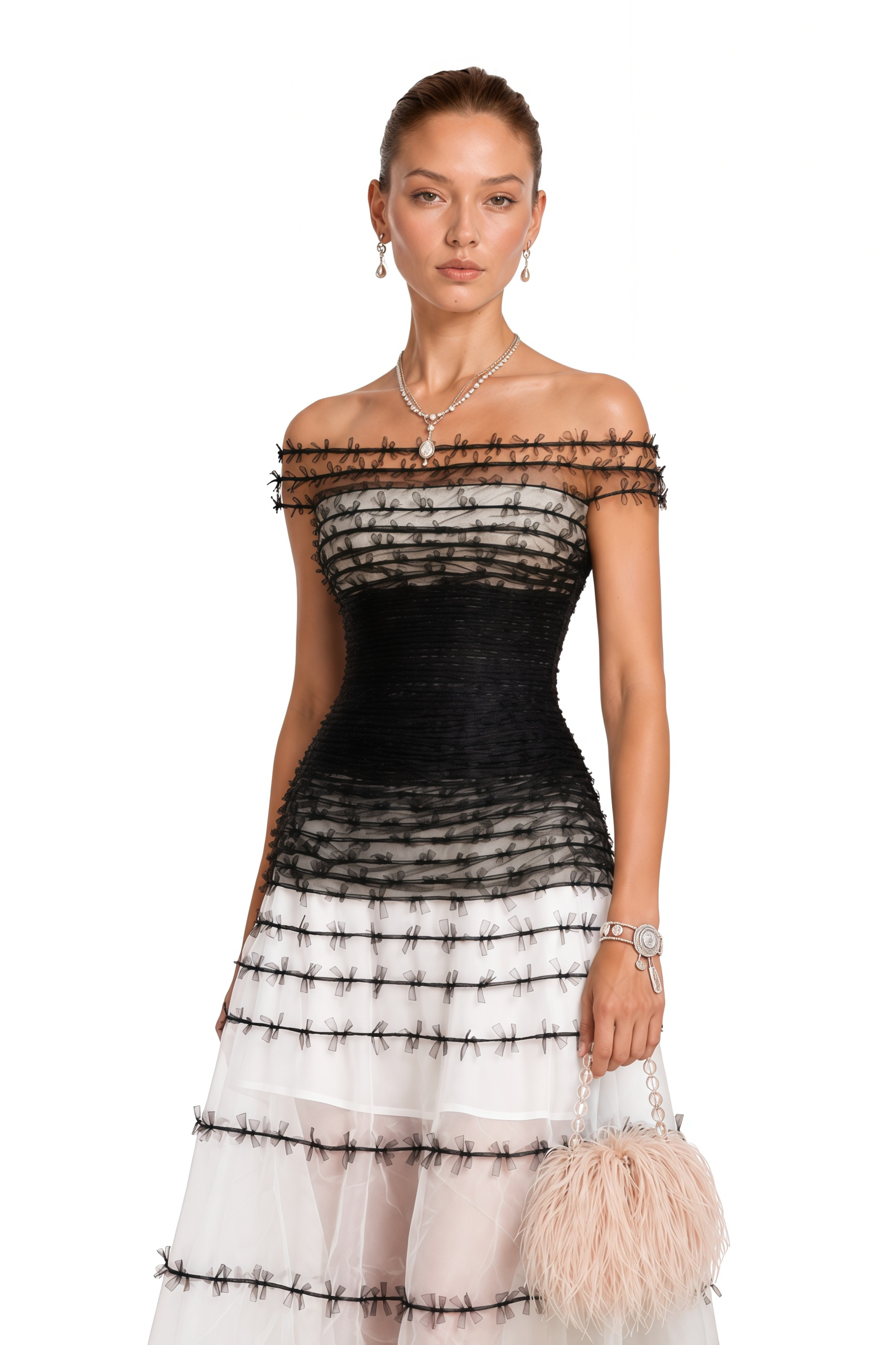 Eléonore Color Block Tulle Midi Dress