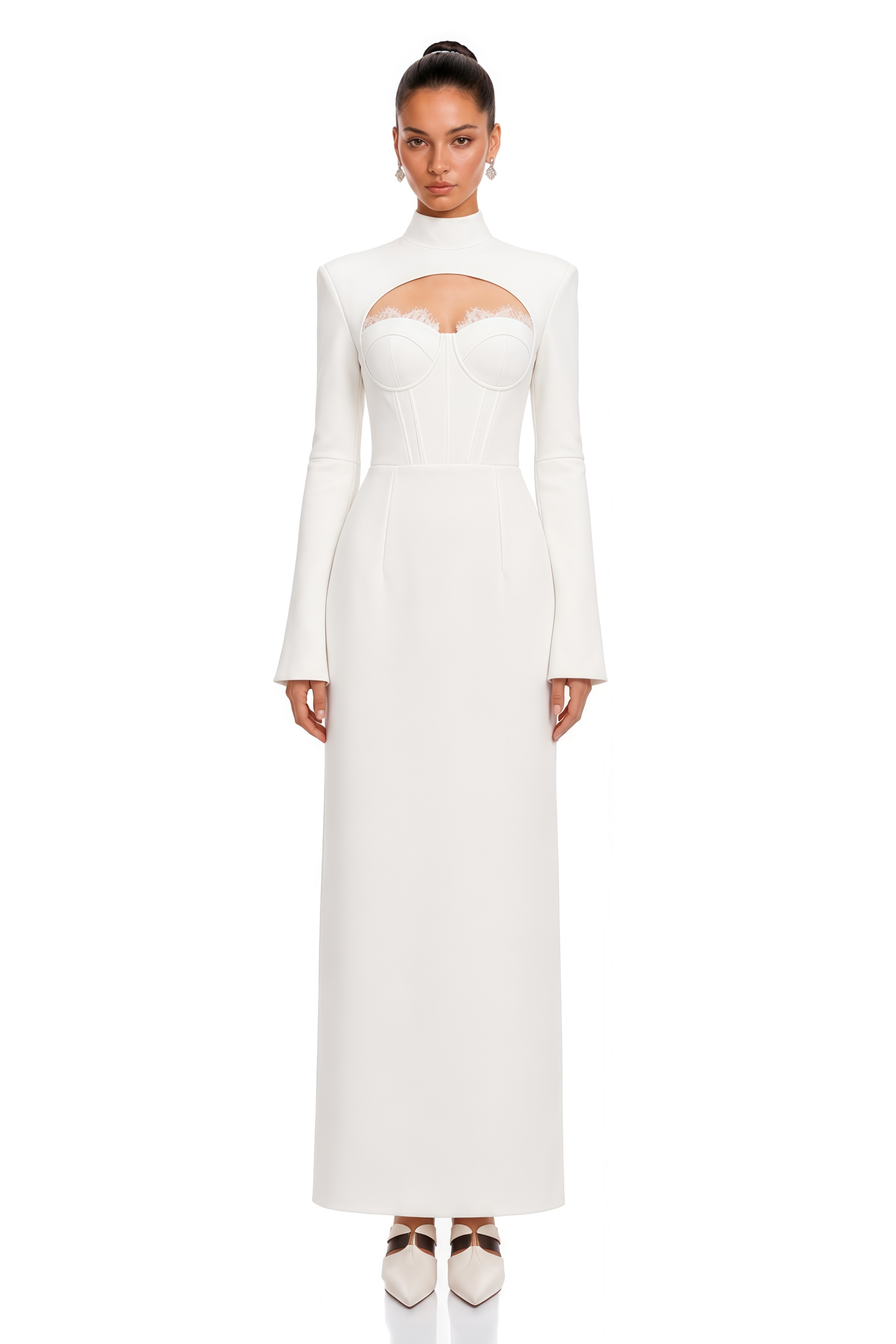 Ingvild White High Neck Backless Maxi Dress