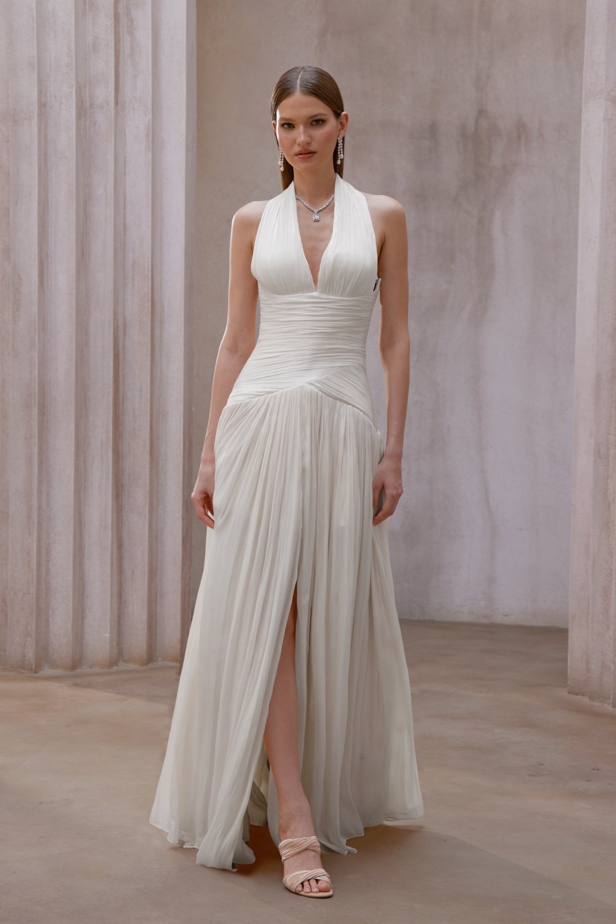 White Gathered Maxi Dress