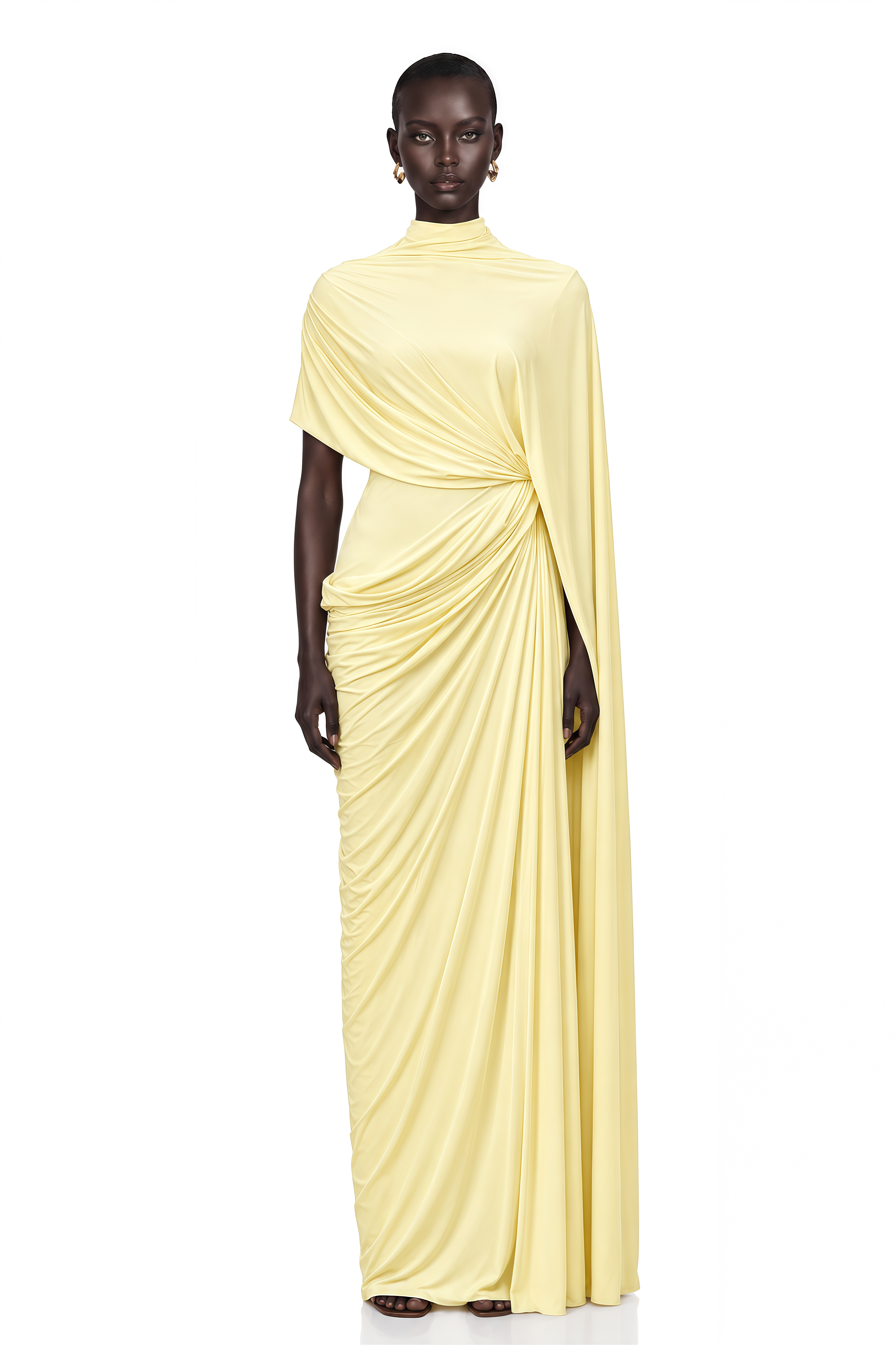 Fenella Asymmetrical Draped Cape & Dress Matching Set in Yellow