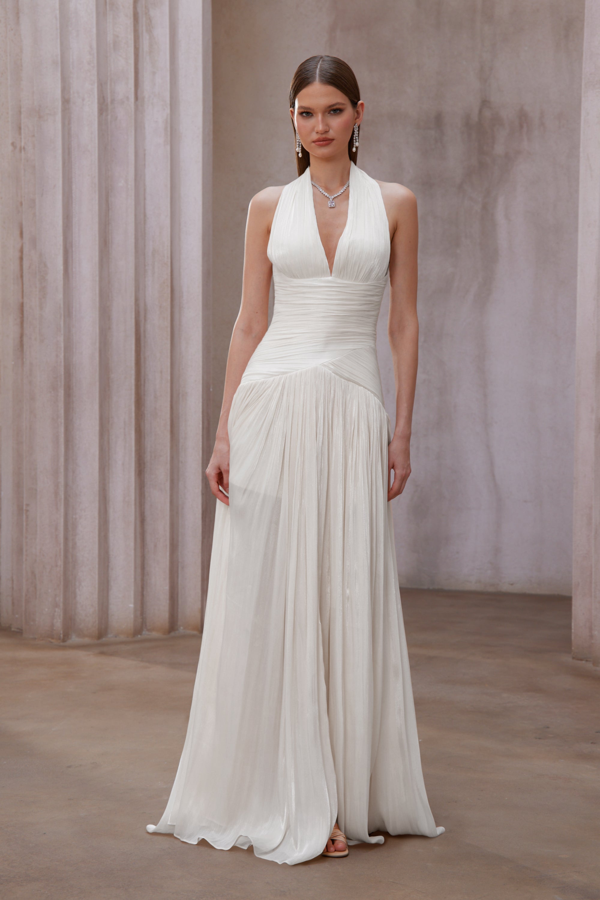 White Gathered Maxi Dress
