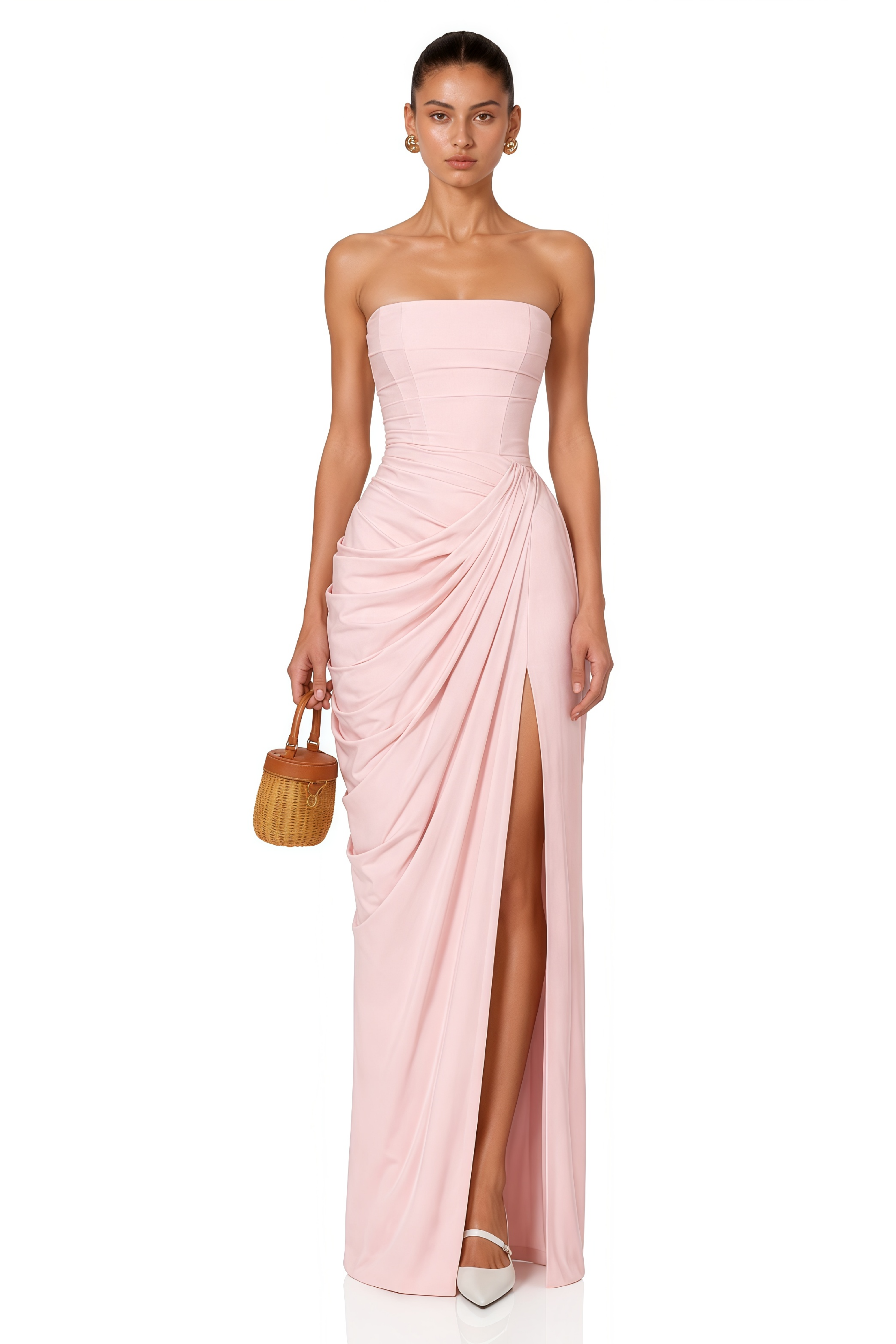 Safiya Pink Ruched Maxi Dress with Cross Front