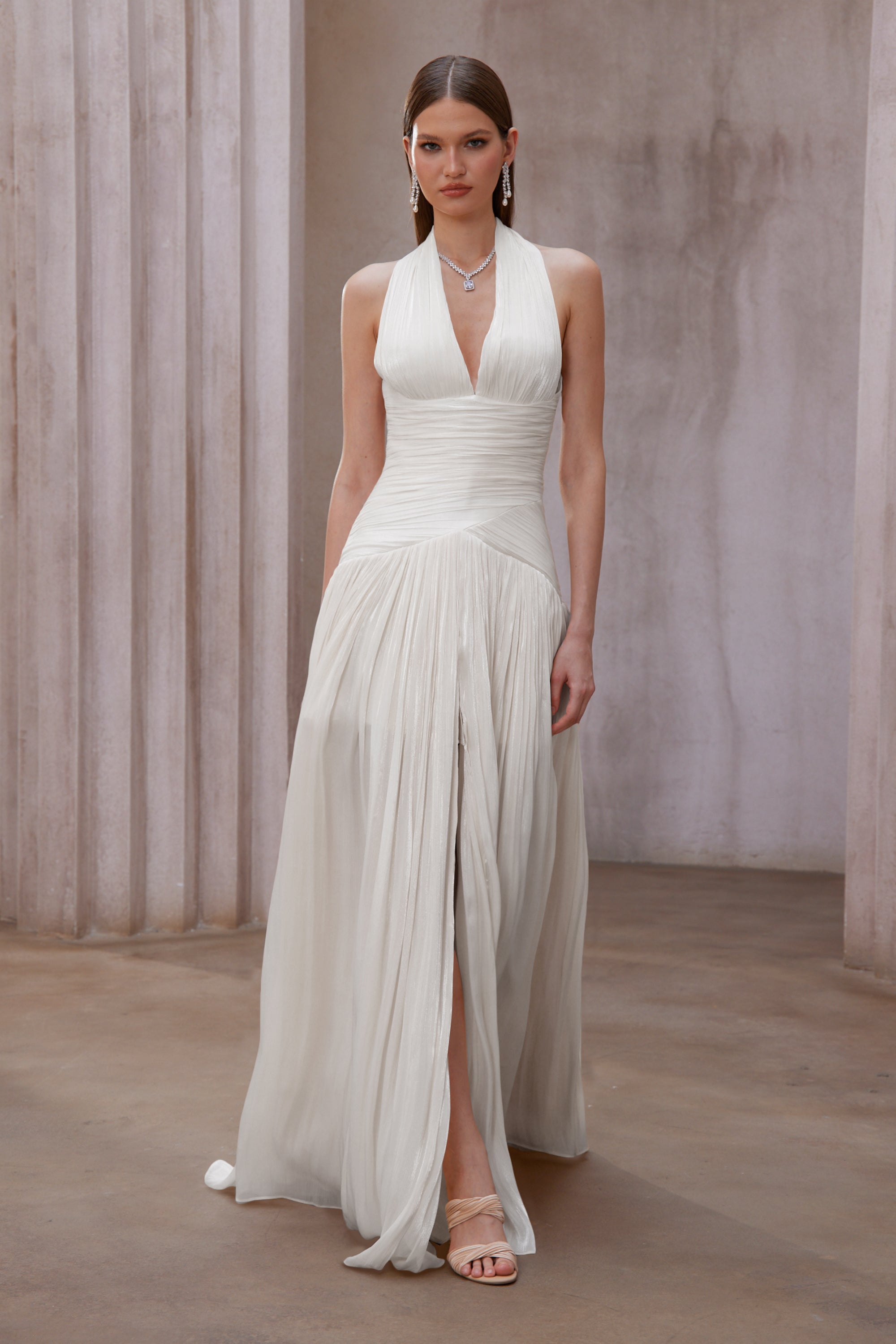 White Gathered Maxi Dress