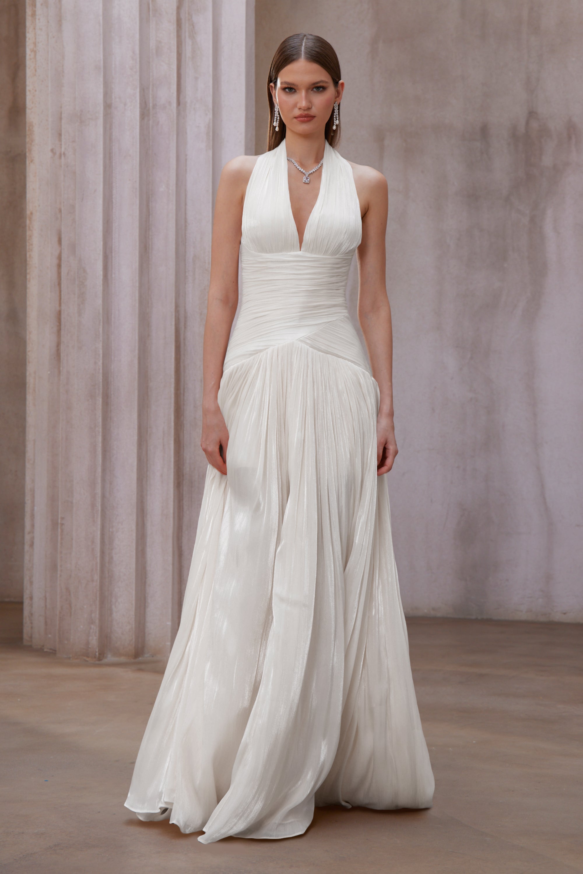 White Gathered Maxi Dress