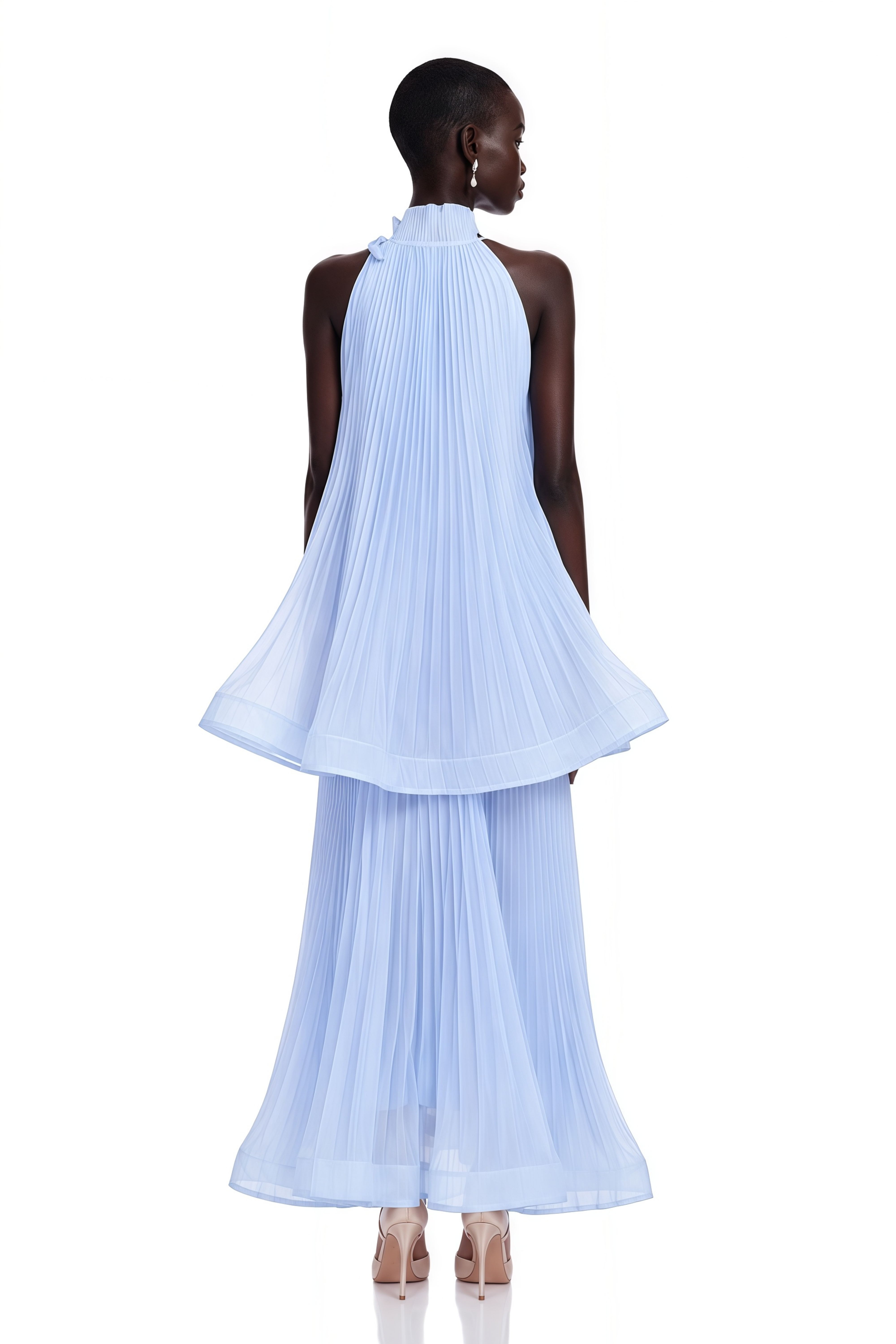 Zélie Blue Flounced Pleated Maxi Dress