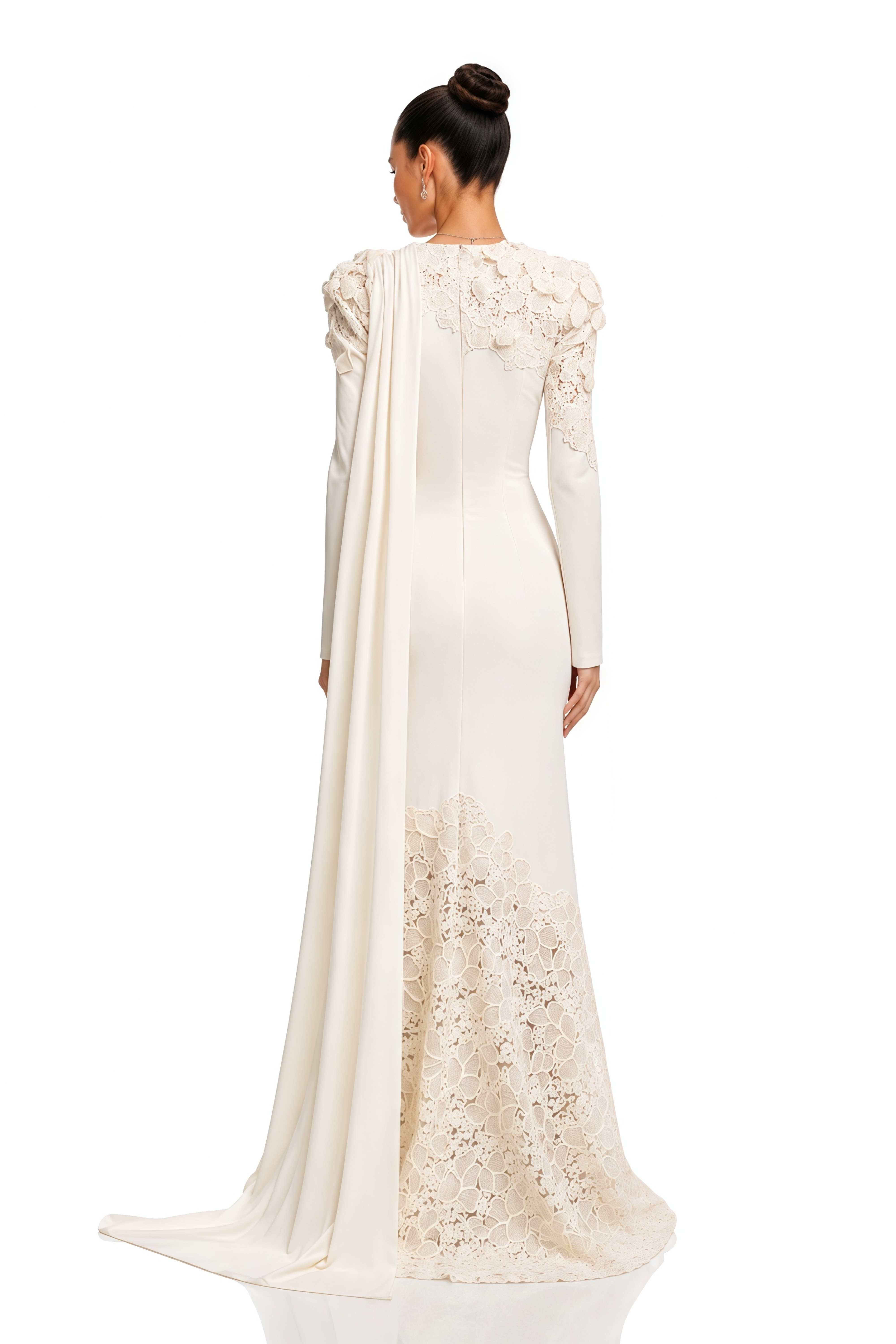 Calanthe Champagne Floral Lace Maxi Dress with Ribbon Detail