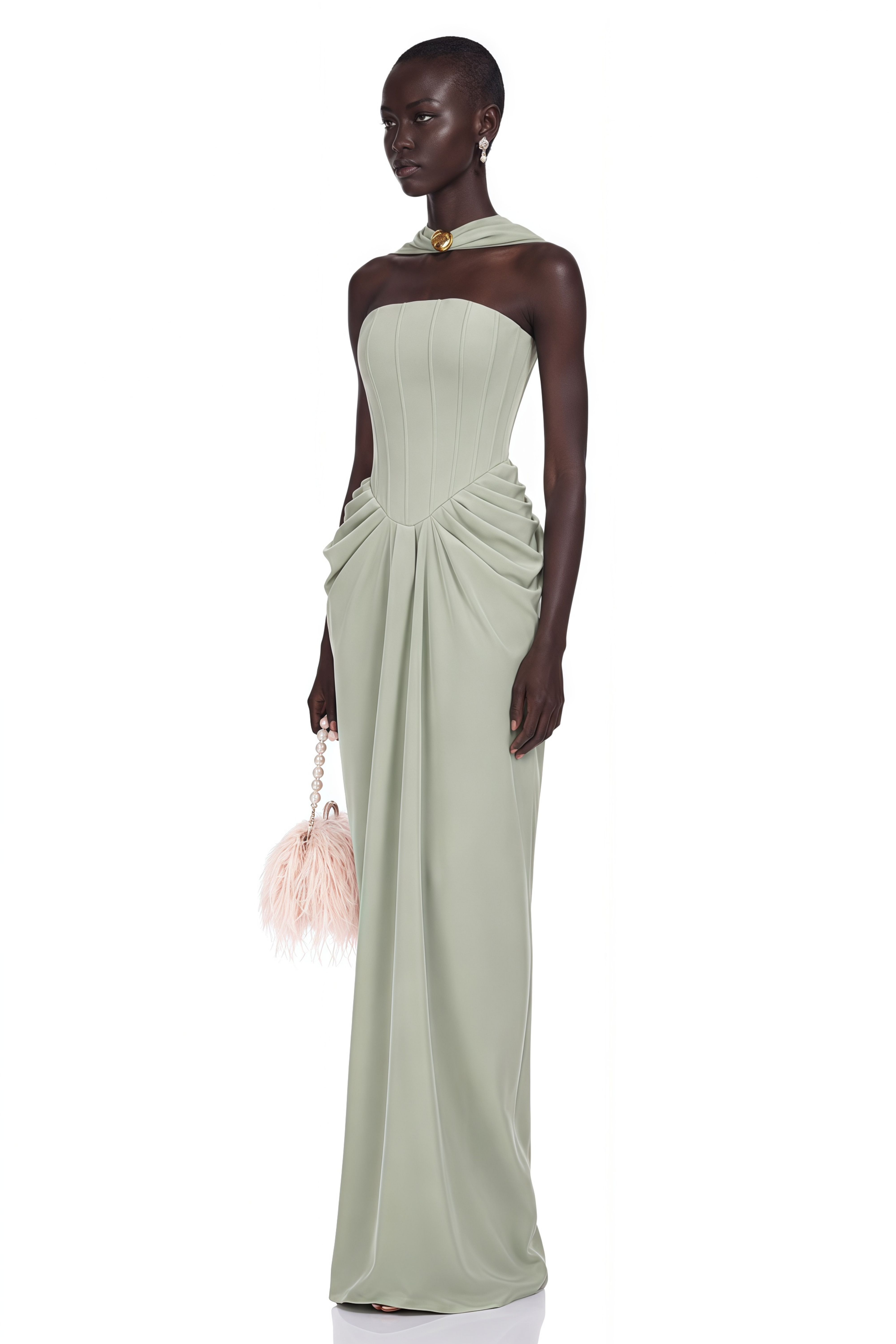Mariella Green Halterneck Corset Maxi Gown