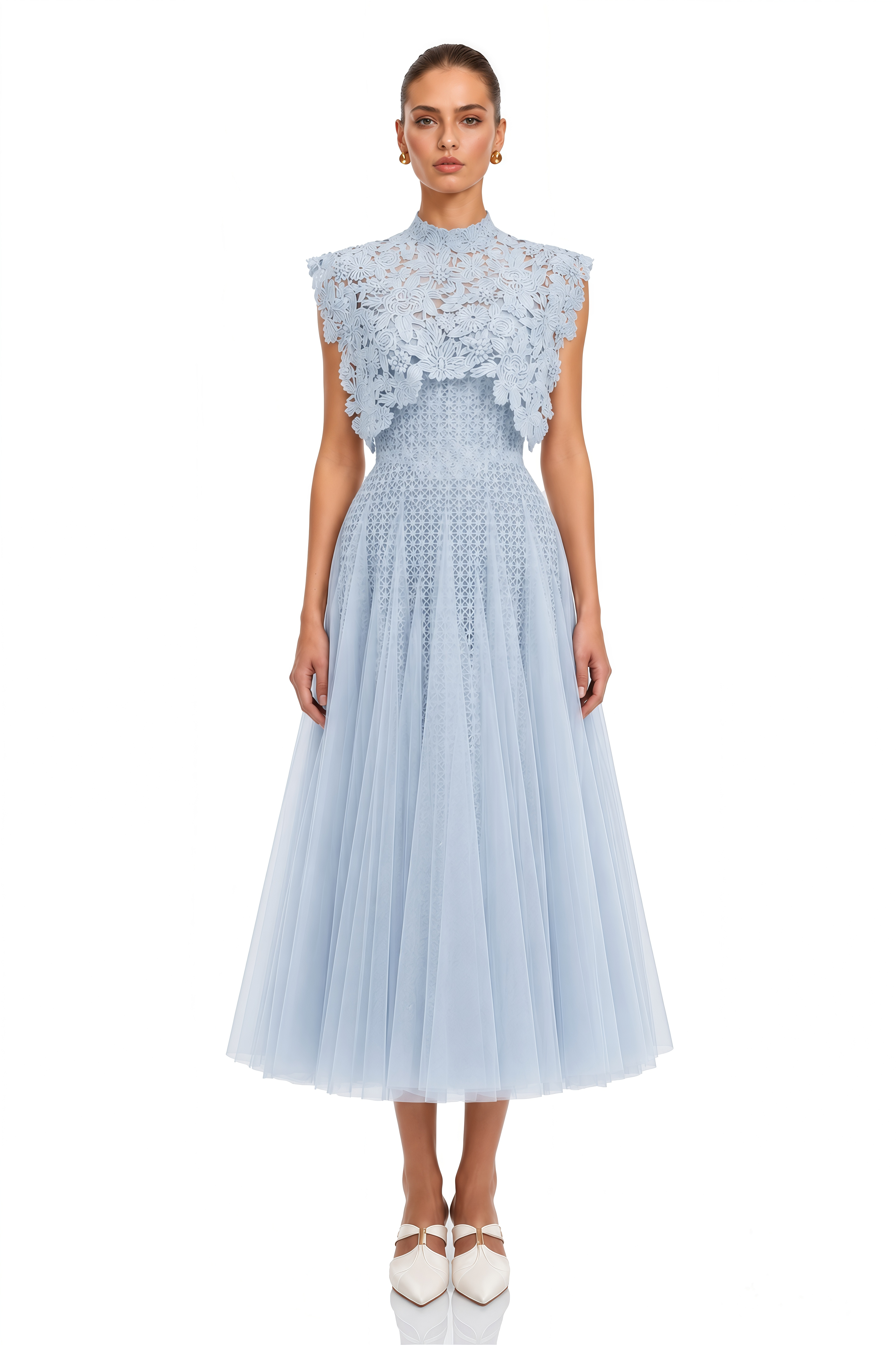 Margaret Blue Floral Crochet Midi Dress