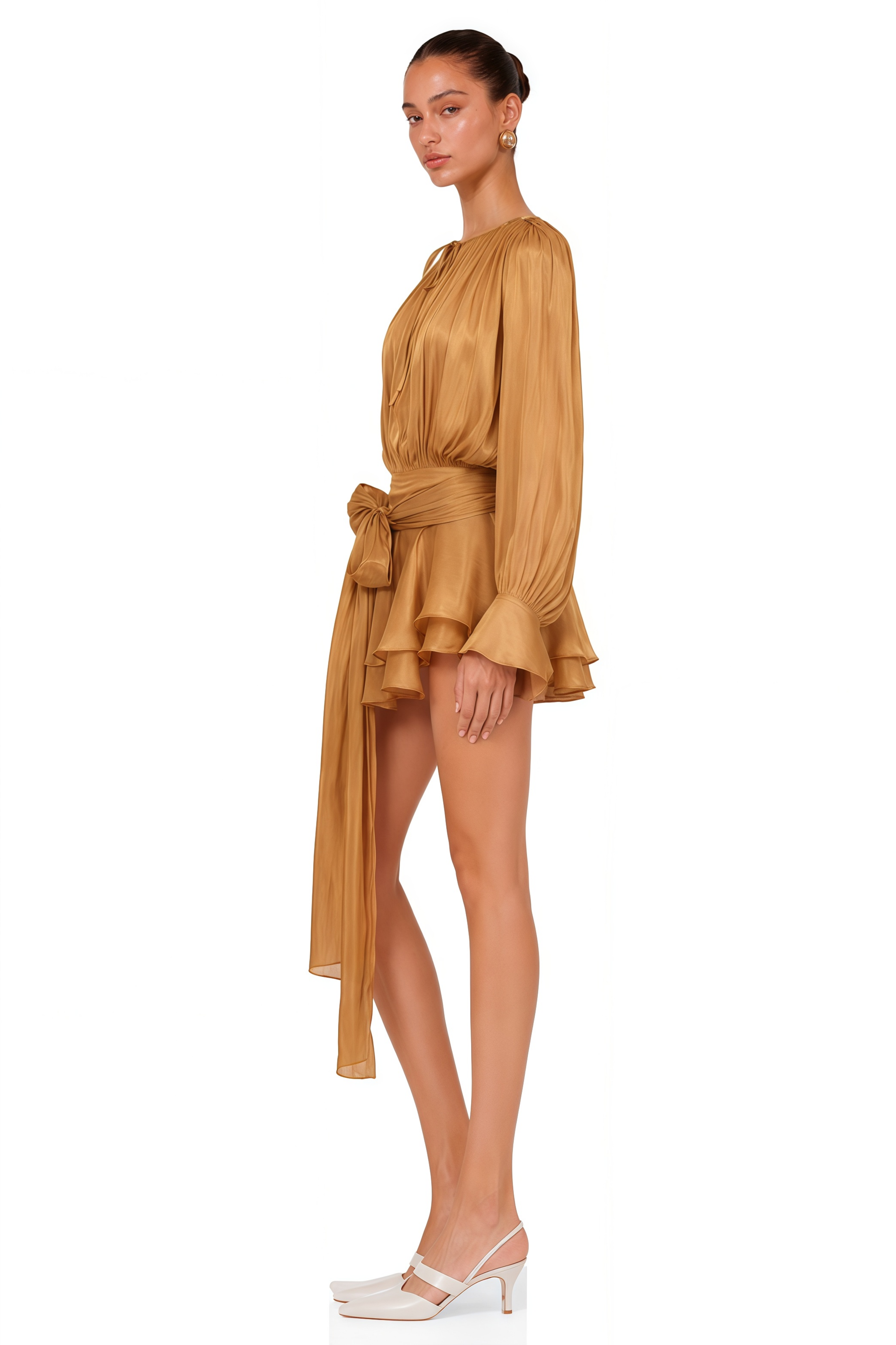 Eugénie Gold Fully Pleated Ruffled Mini Dress