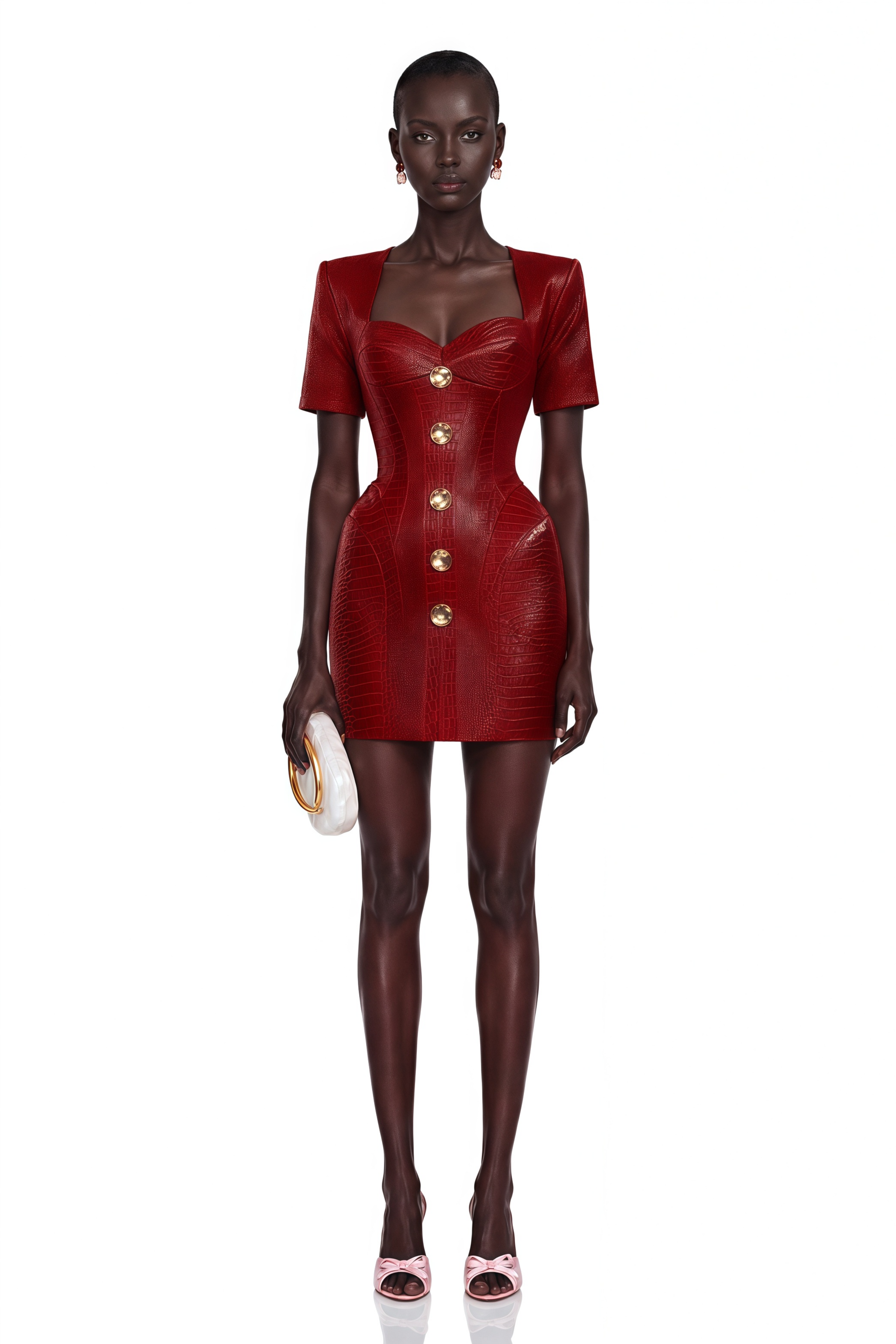Frankie Red Leather Mini Dress with Decorative Buttons