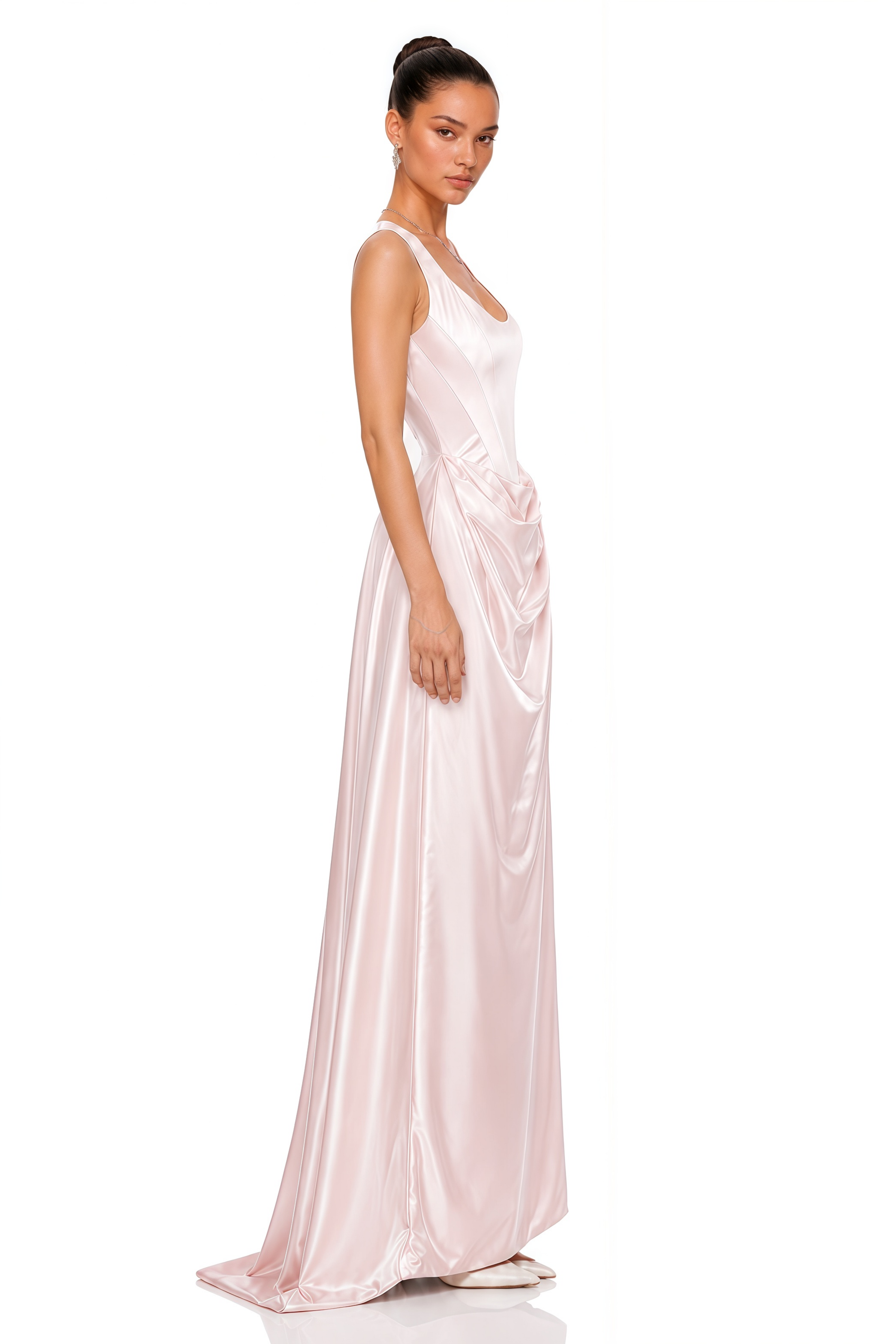 Fiona Pink Satin Square Neck Maxi Dress