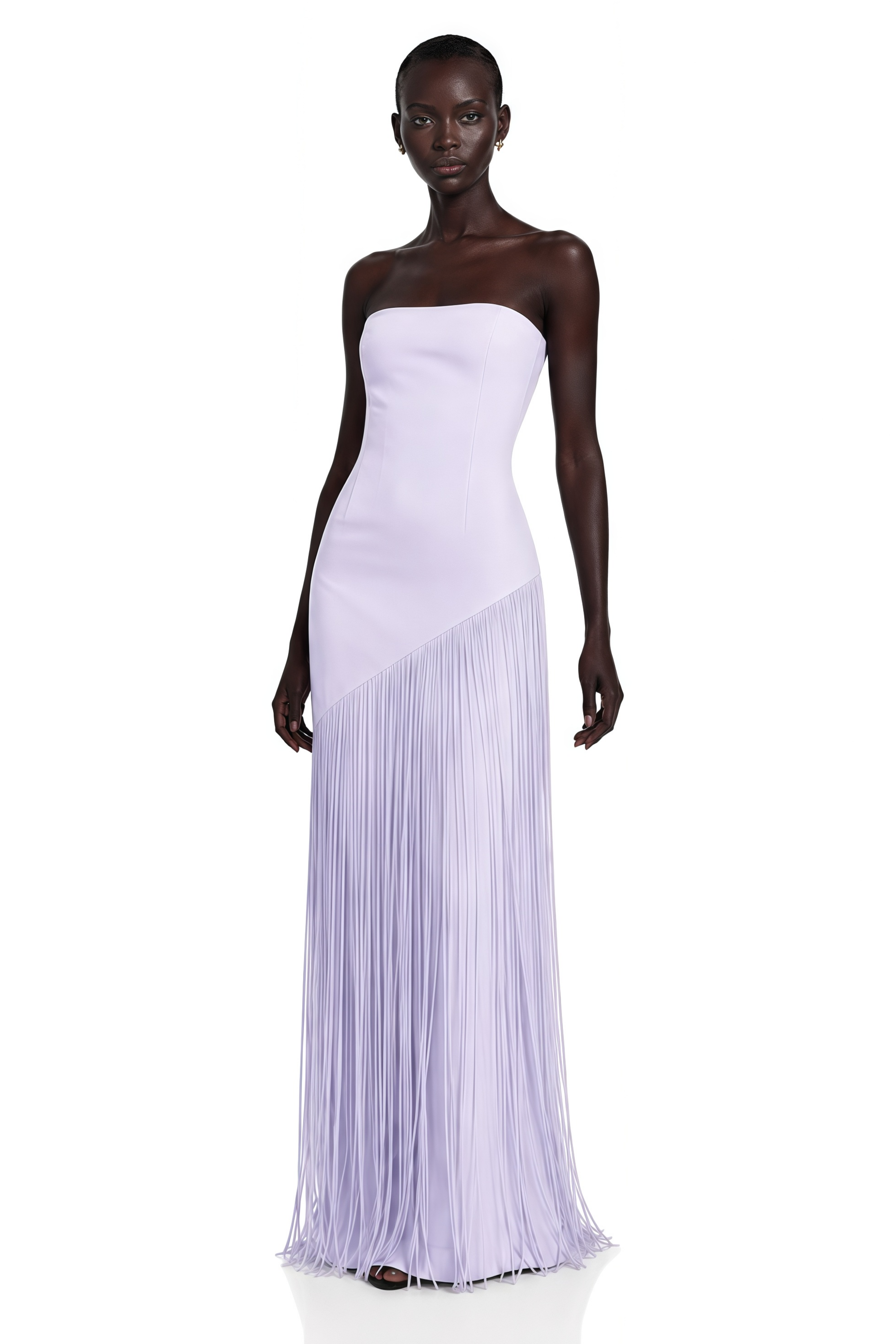 Cayetana Lilac Fringe Maxi Dress with Cape Effect