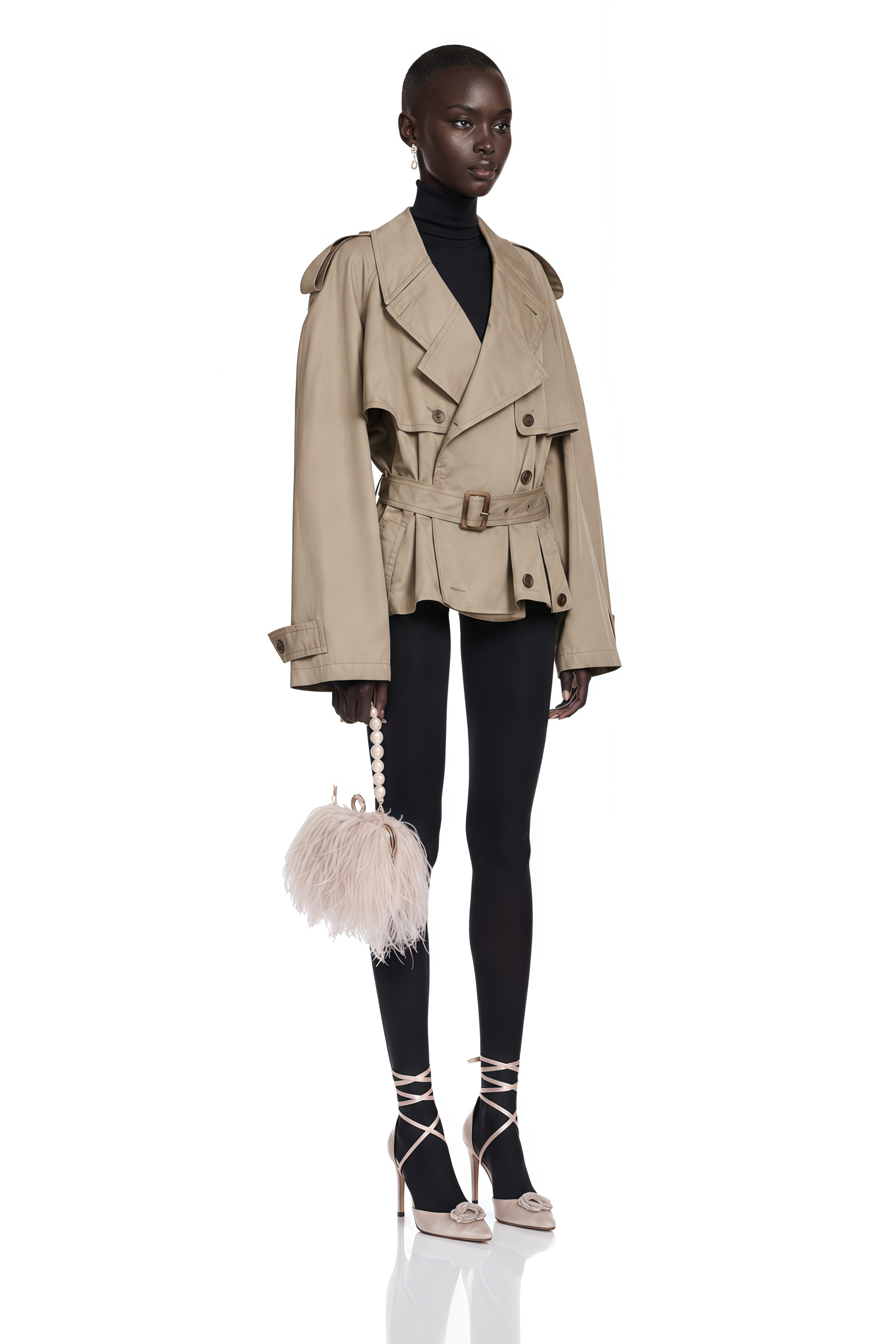 Sandra Khaki Double-Breasted Short Trench Coat