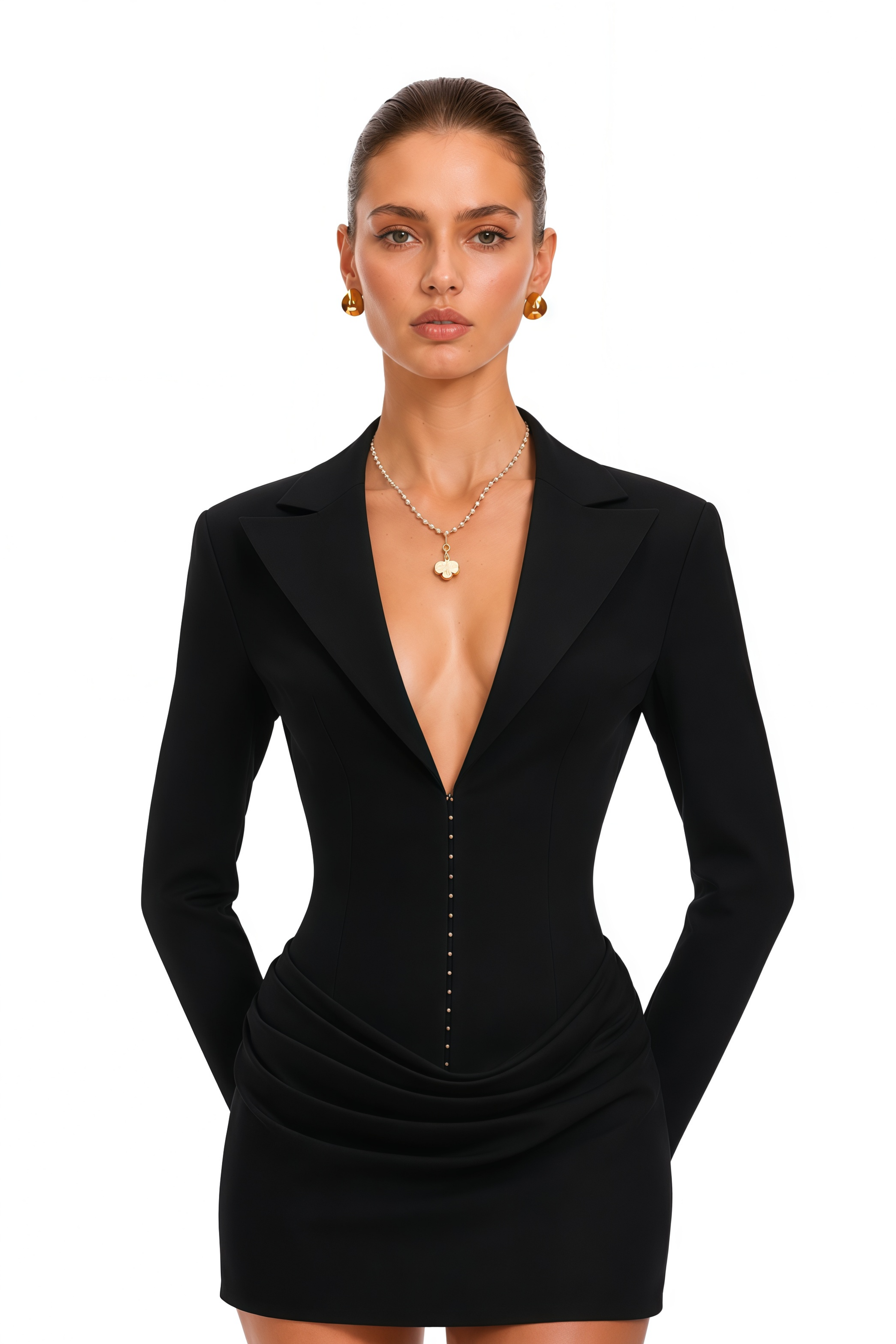 Rosette Black Ruched Blazer Mini Dress