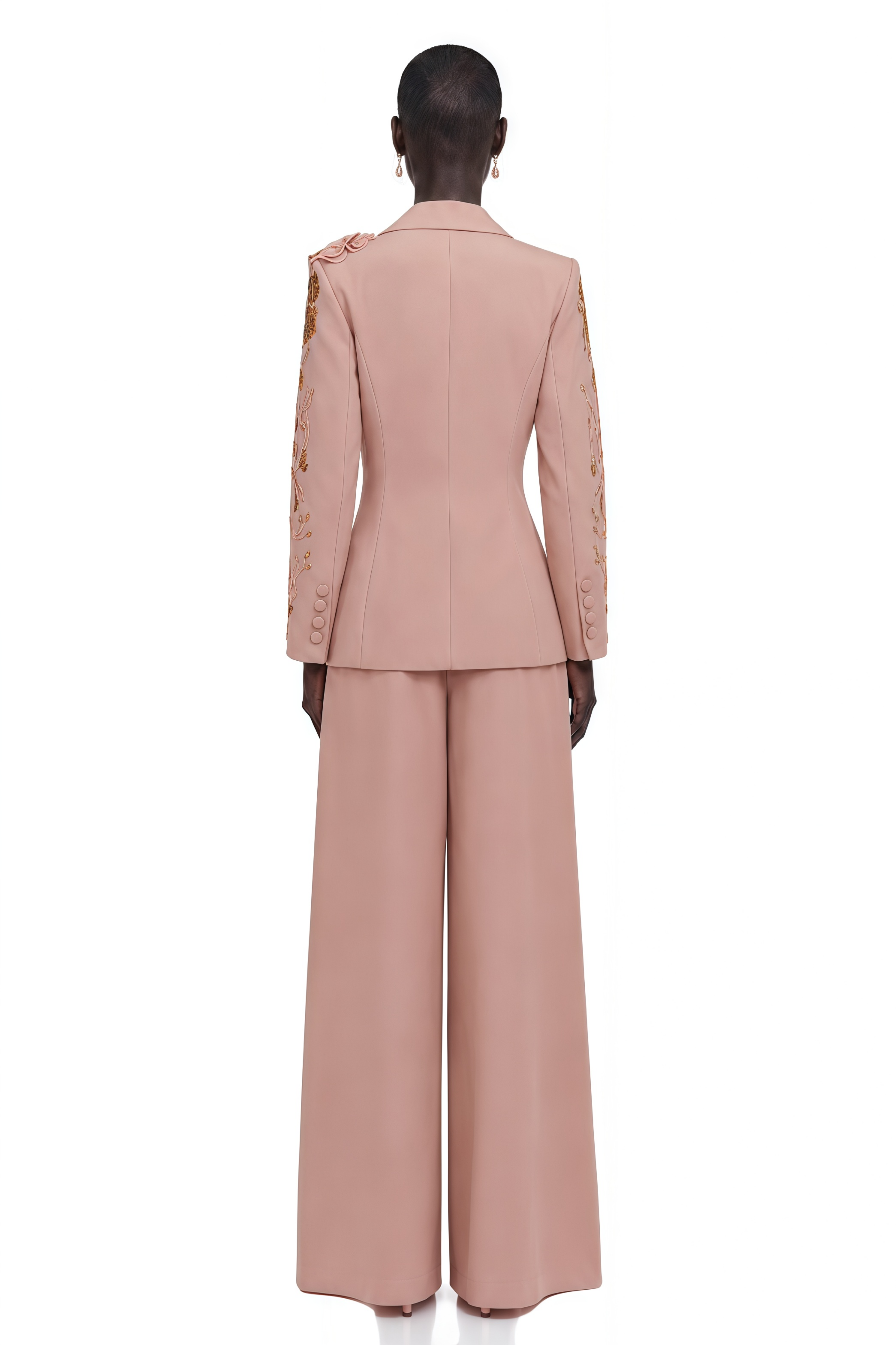Morgane Dusty Pink Sequined Floral Blazer & Trousers Set