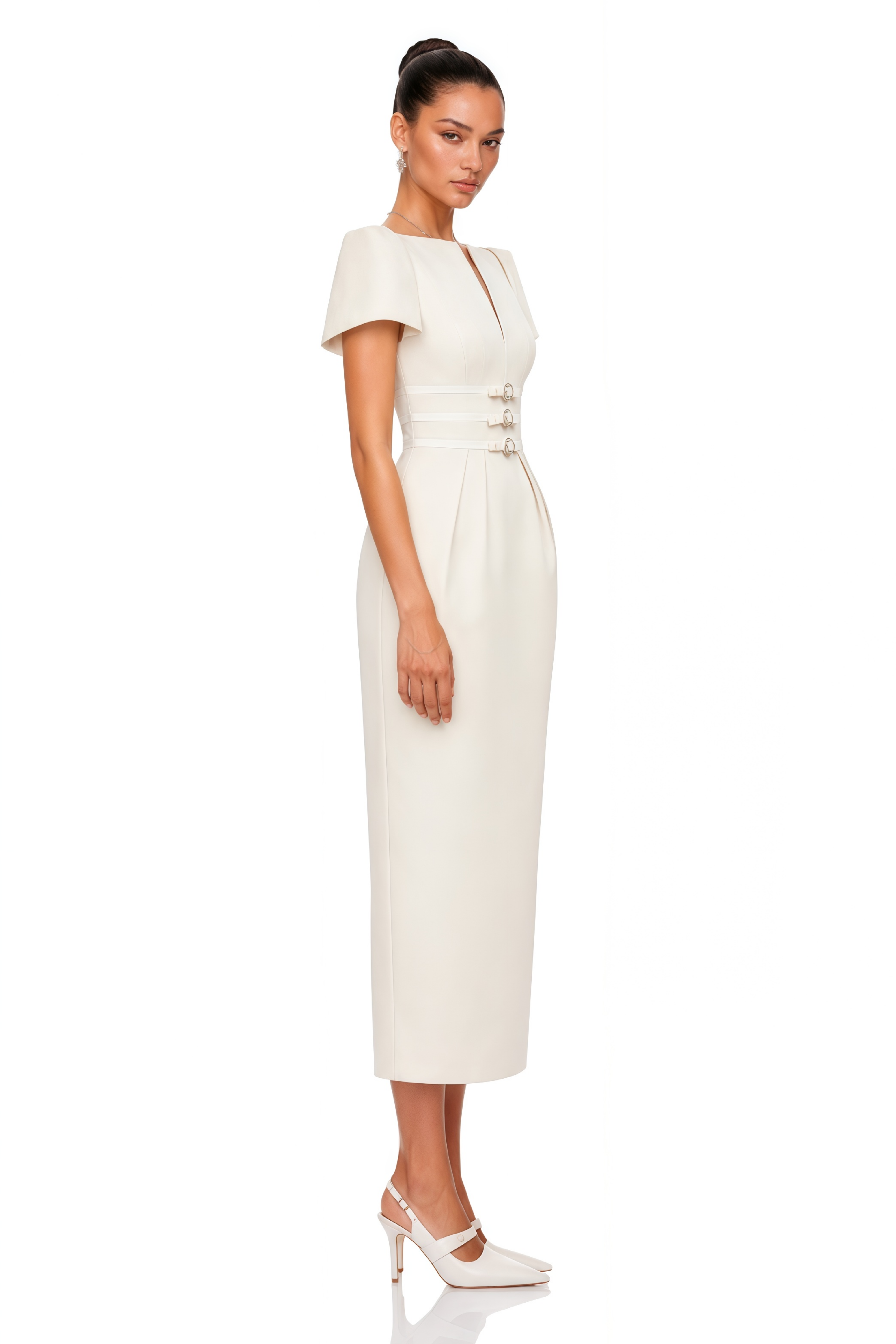 Antoinette Neutral Floral Jacquard Bowknot Midi Dress
