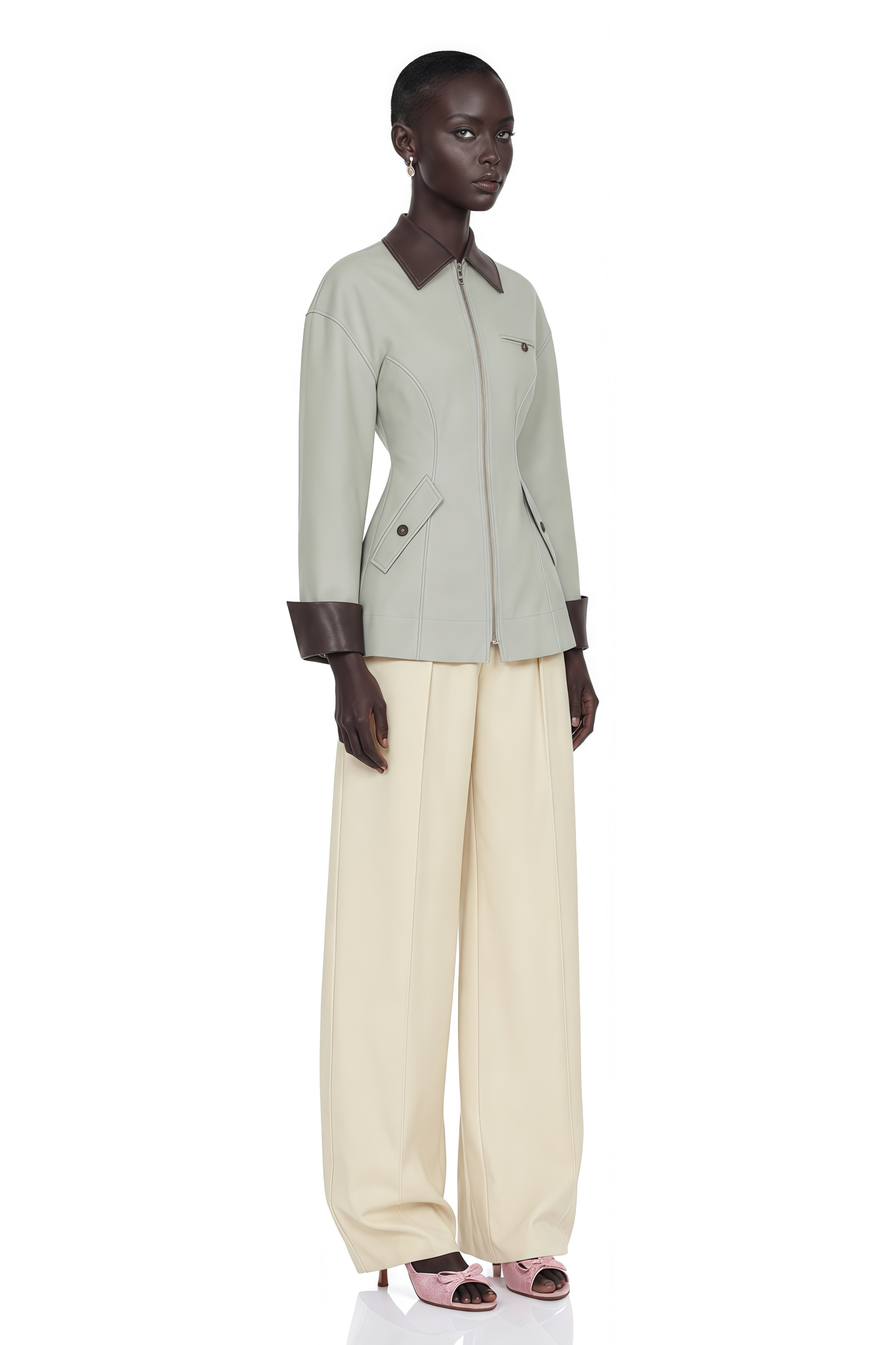 Vilma Grey Leather Collar Hunting Jacket