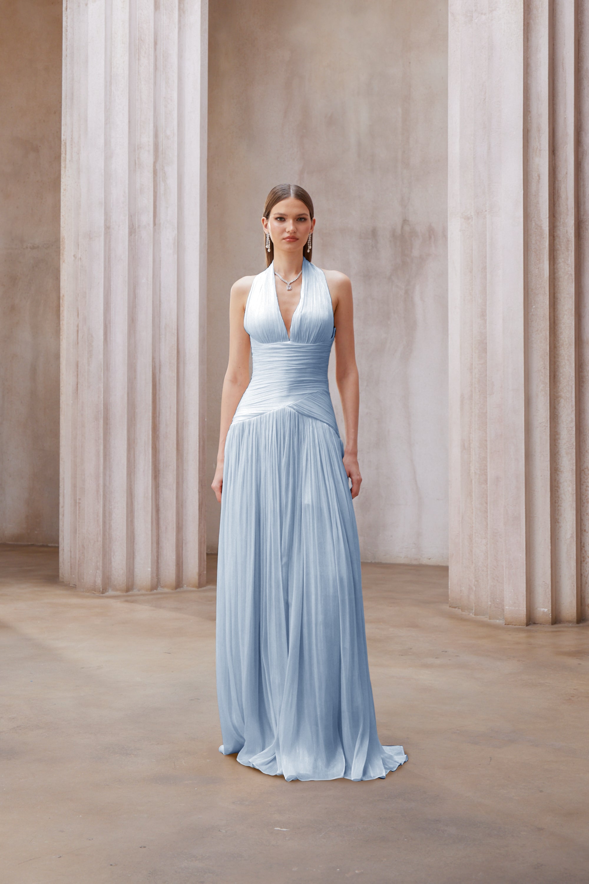 Blue Gathered Maxi Dress
