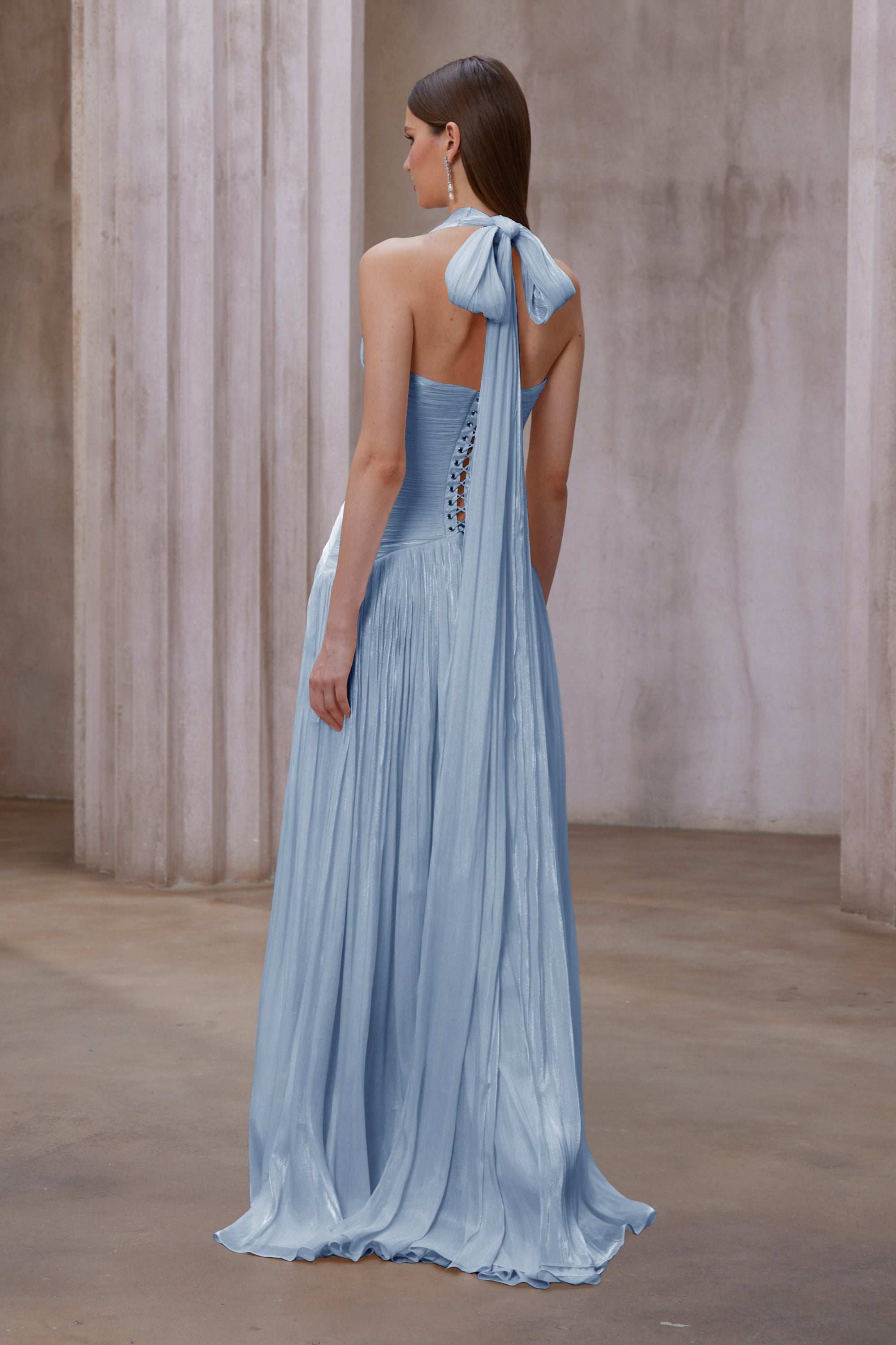 Blue Gathered Maxi Dress