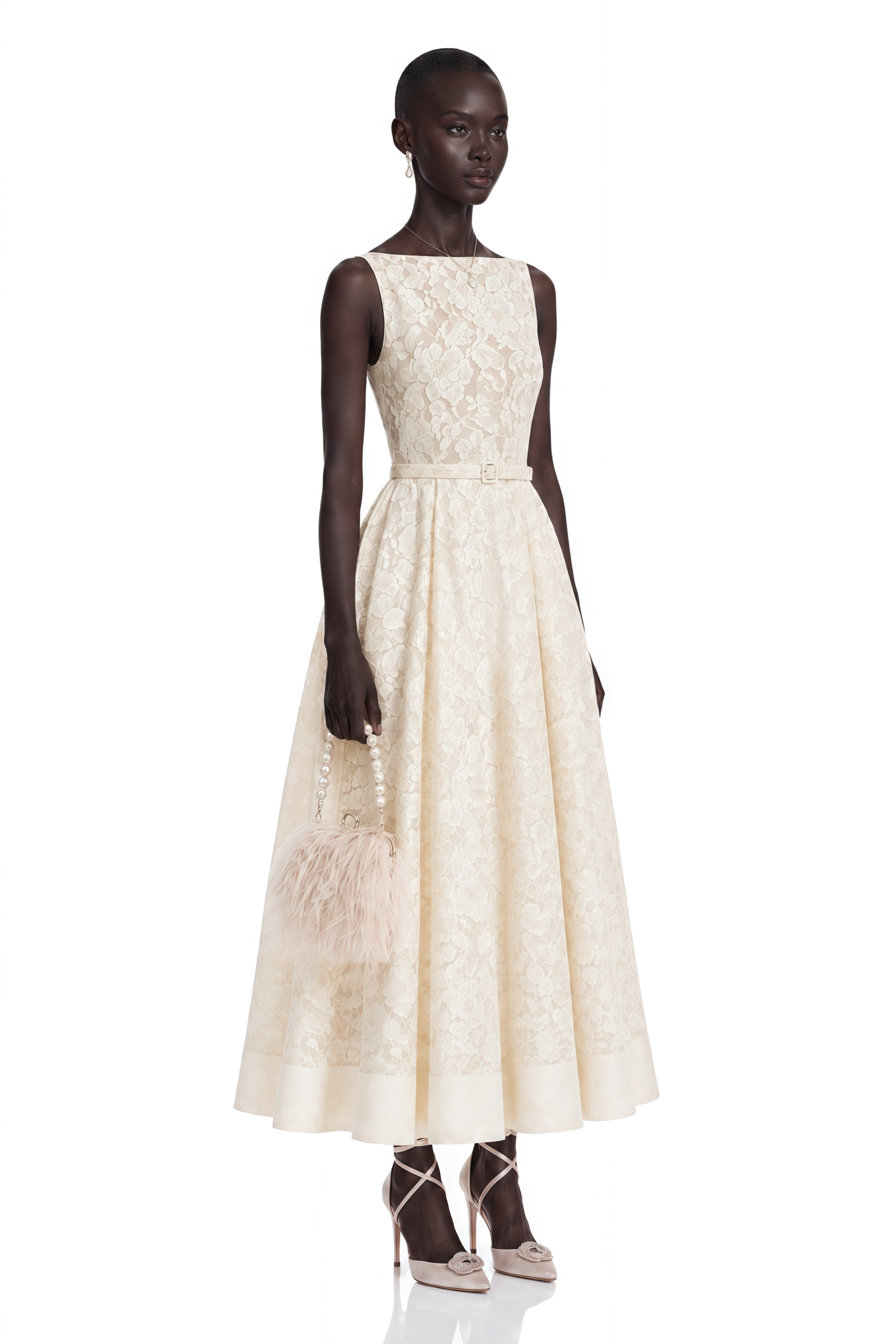 Golnar White Sleeveless Floral Lace Maxi Dress