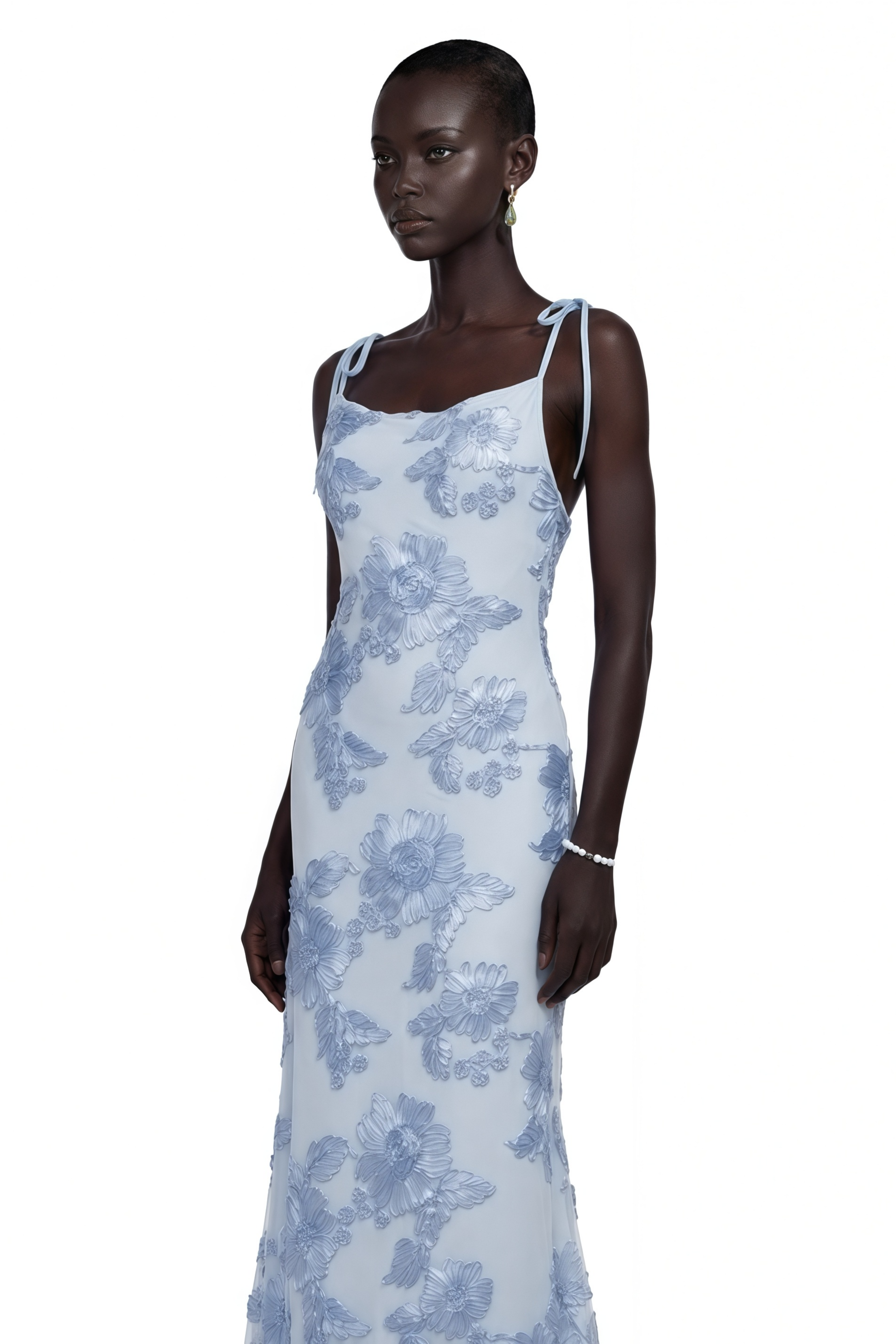 Énigme Blue Jacquard Floral Maxi Dress