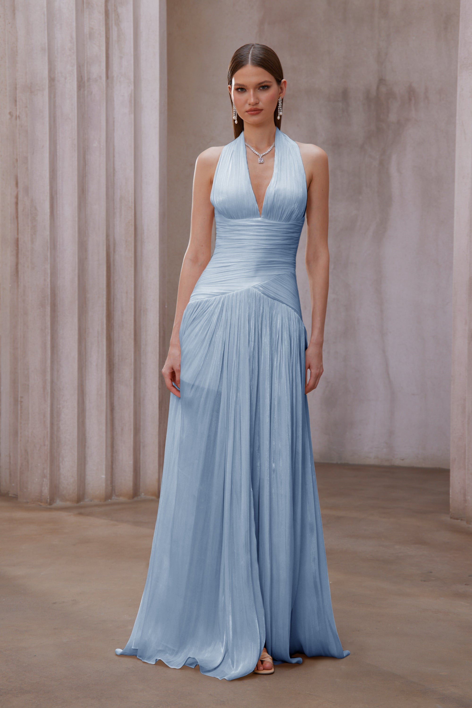 Blue Gathered Maxi Dress