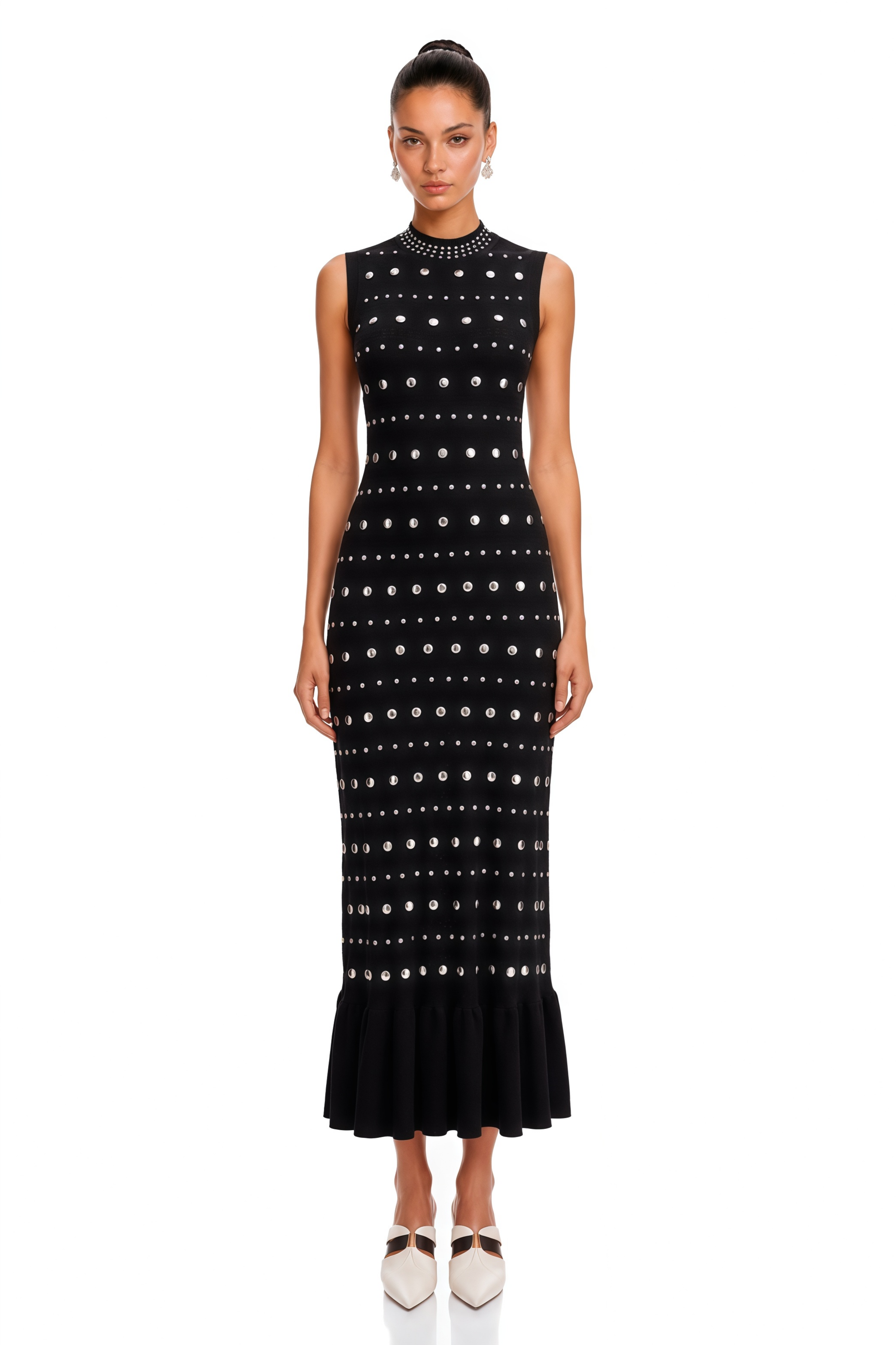 Chloé Studded Crochet-Knit Maxi Dress in Black