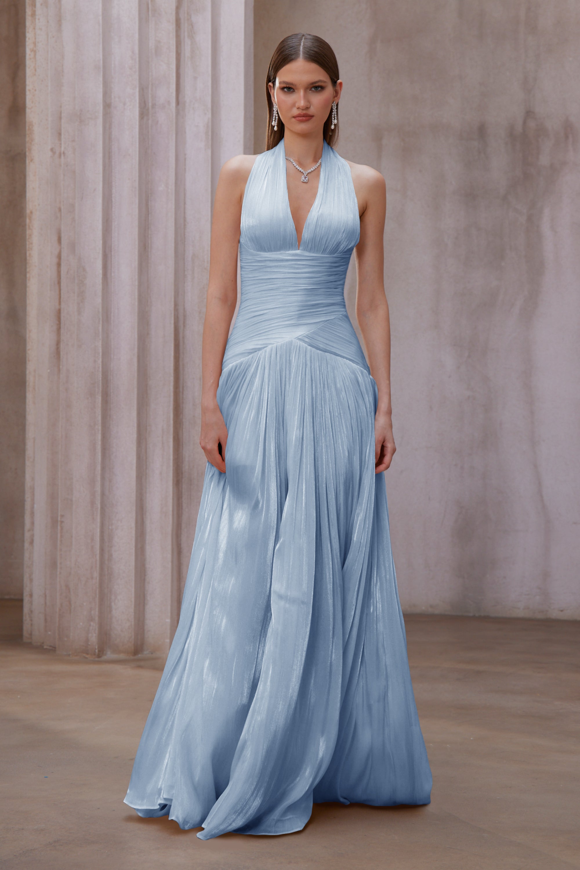 Blue Gathered Maxi Dress