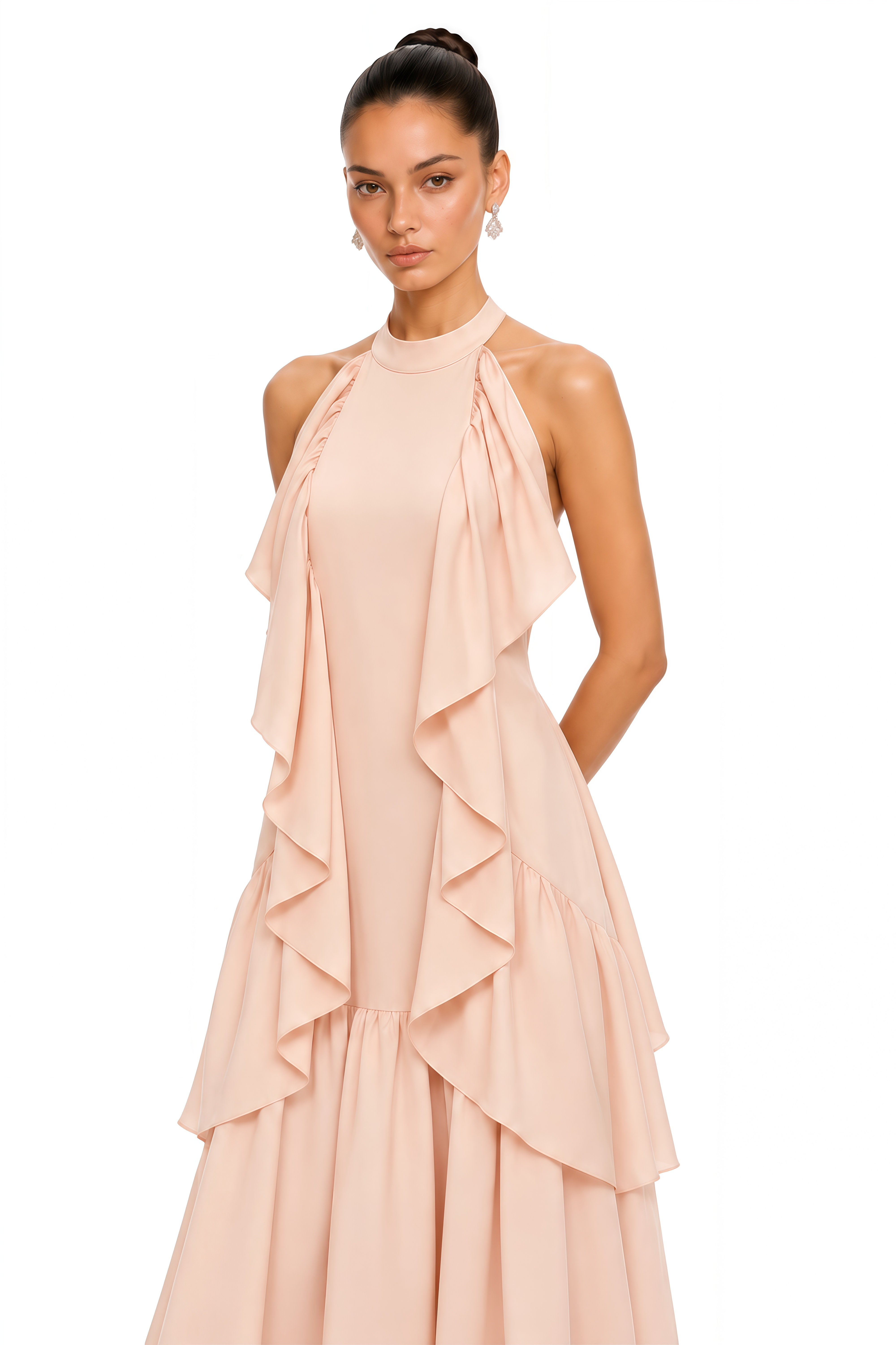 Ambre Pink Ruched Sleeveless Maxi Dress