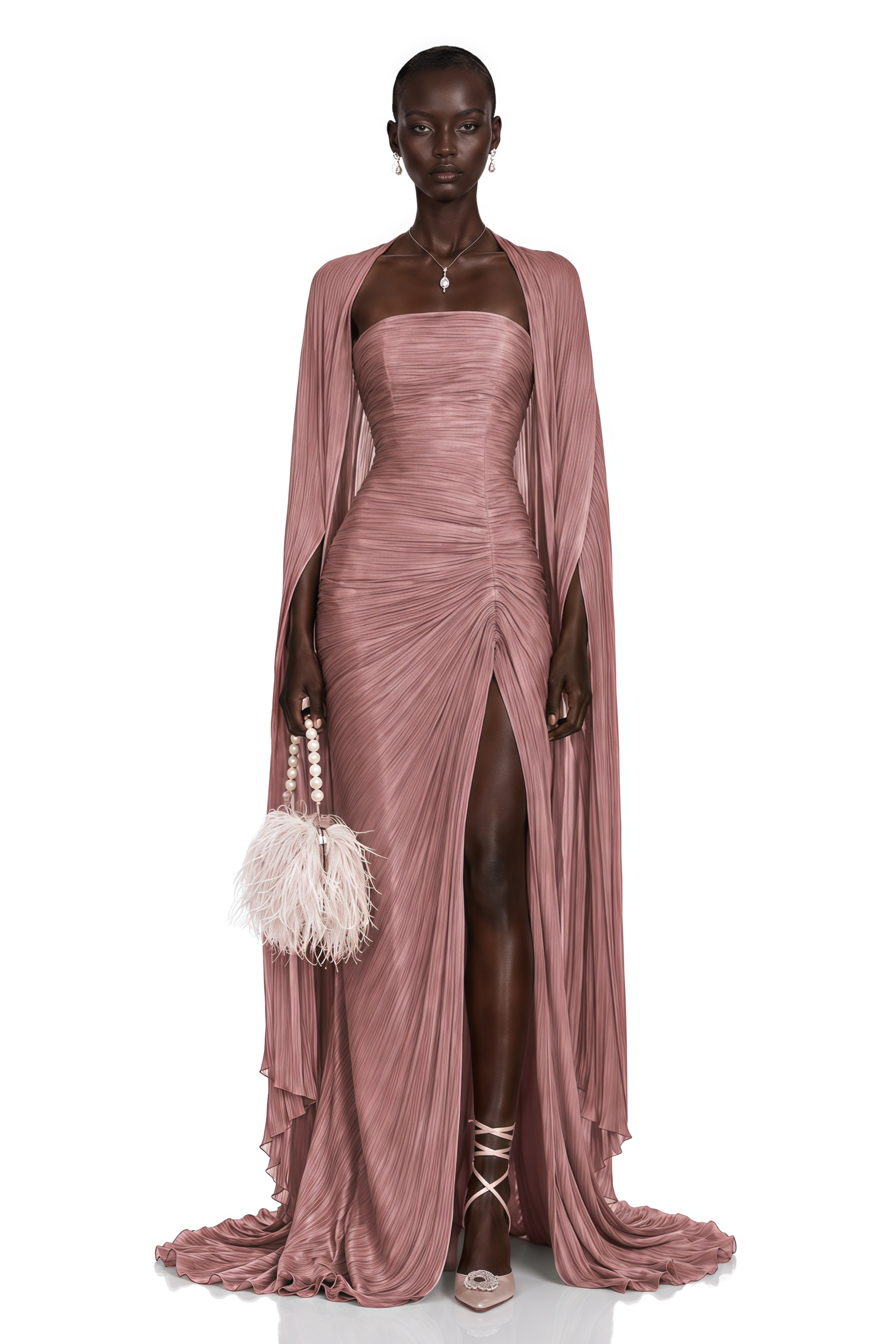 Shifra Pink Asymmetrical Cape Maxi Dress