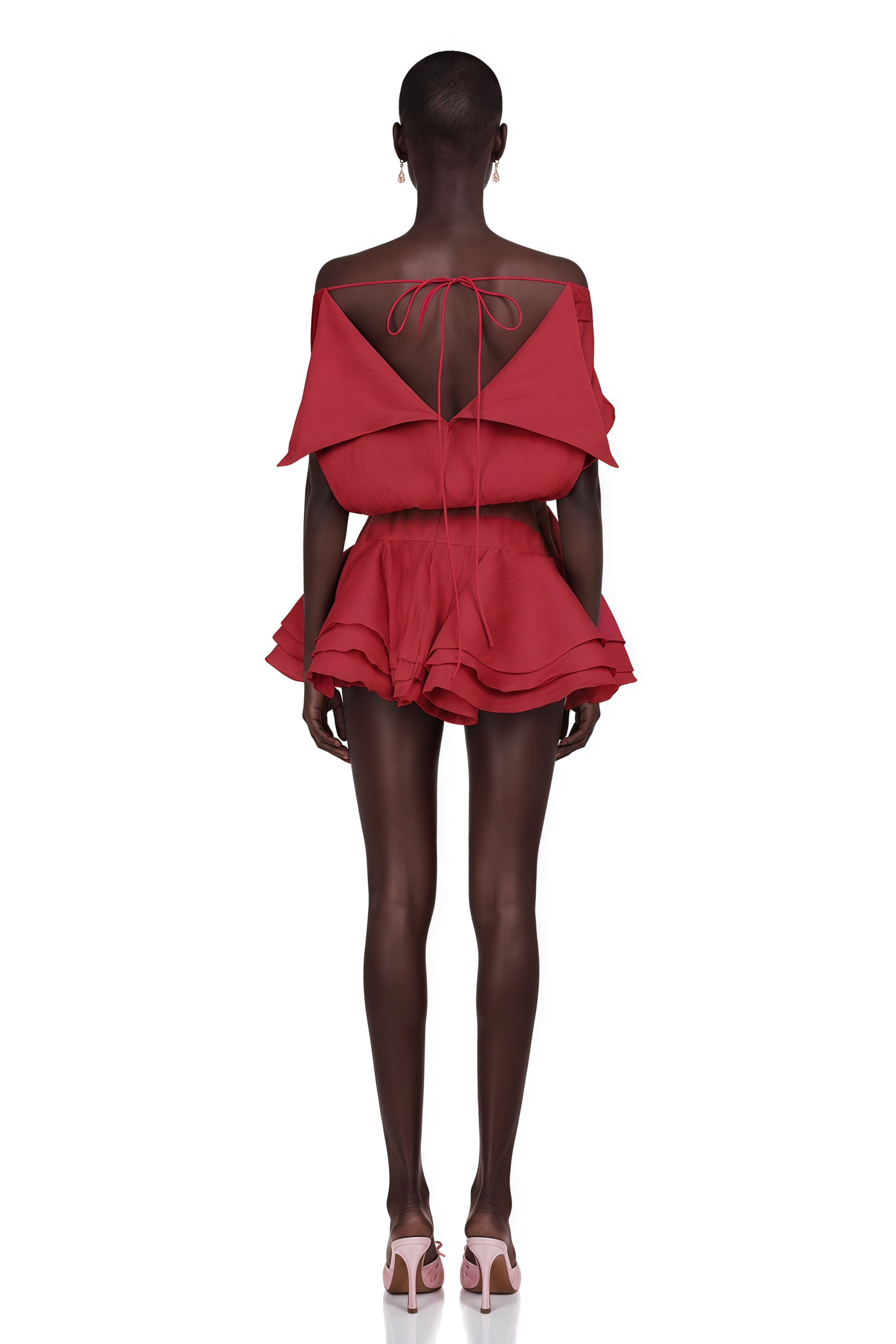 Amélie Red Floral Appliqué Flounced Mini Dress