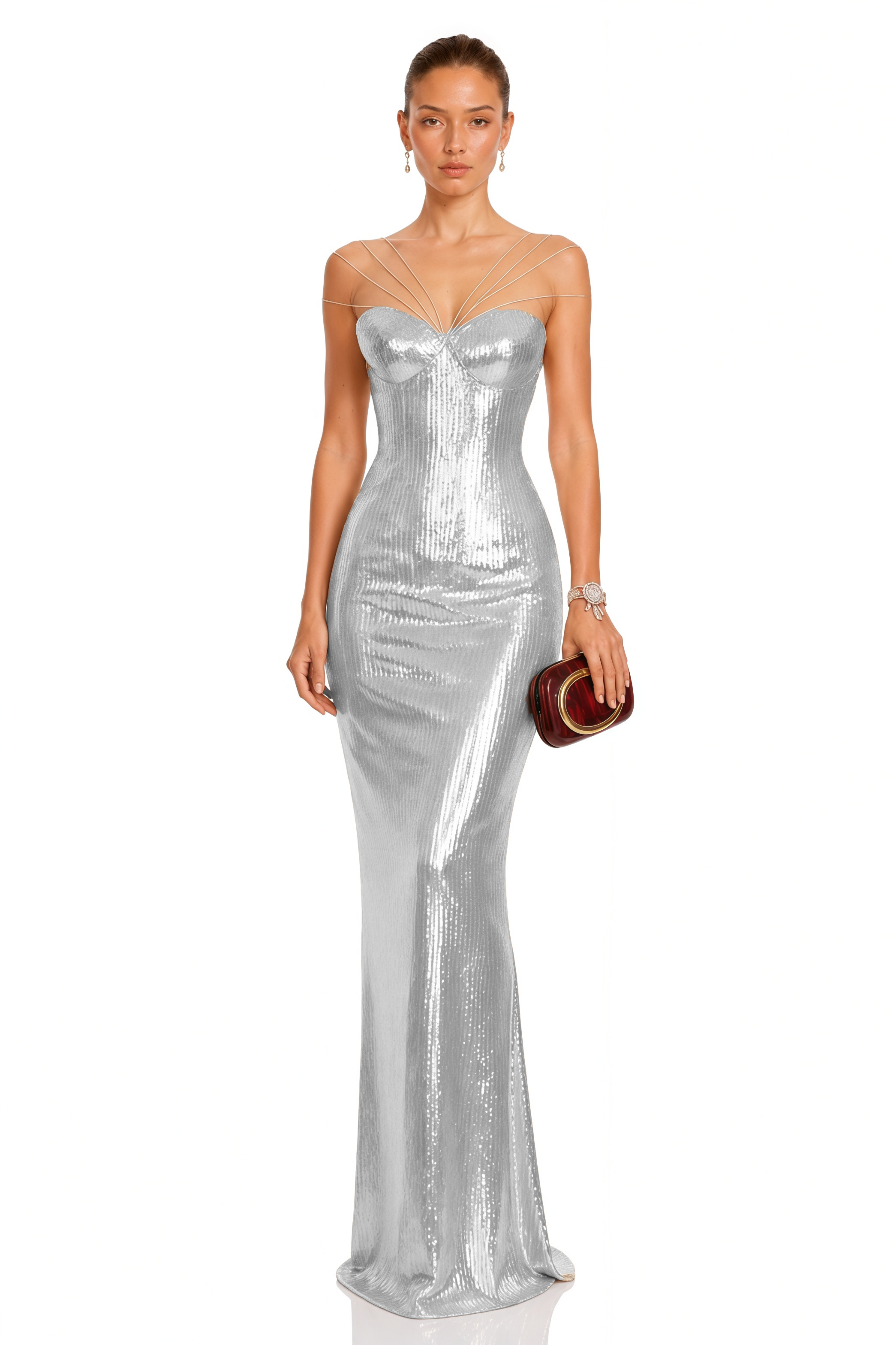 Cressida Silver Sparkly Embellished Maxi Dress