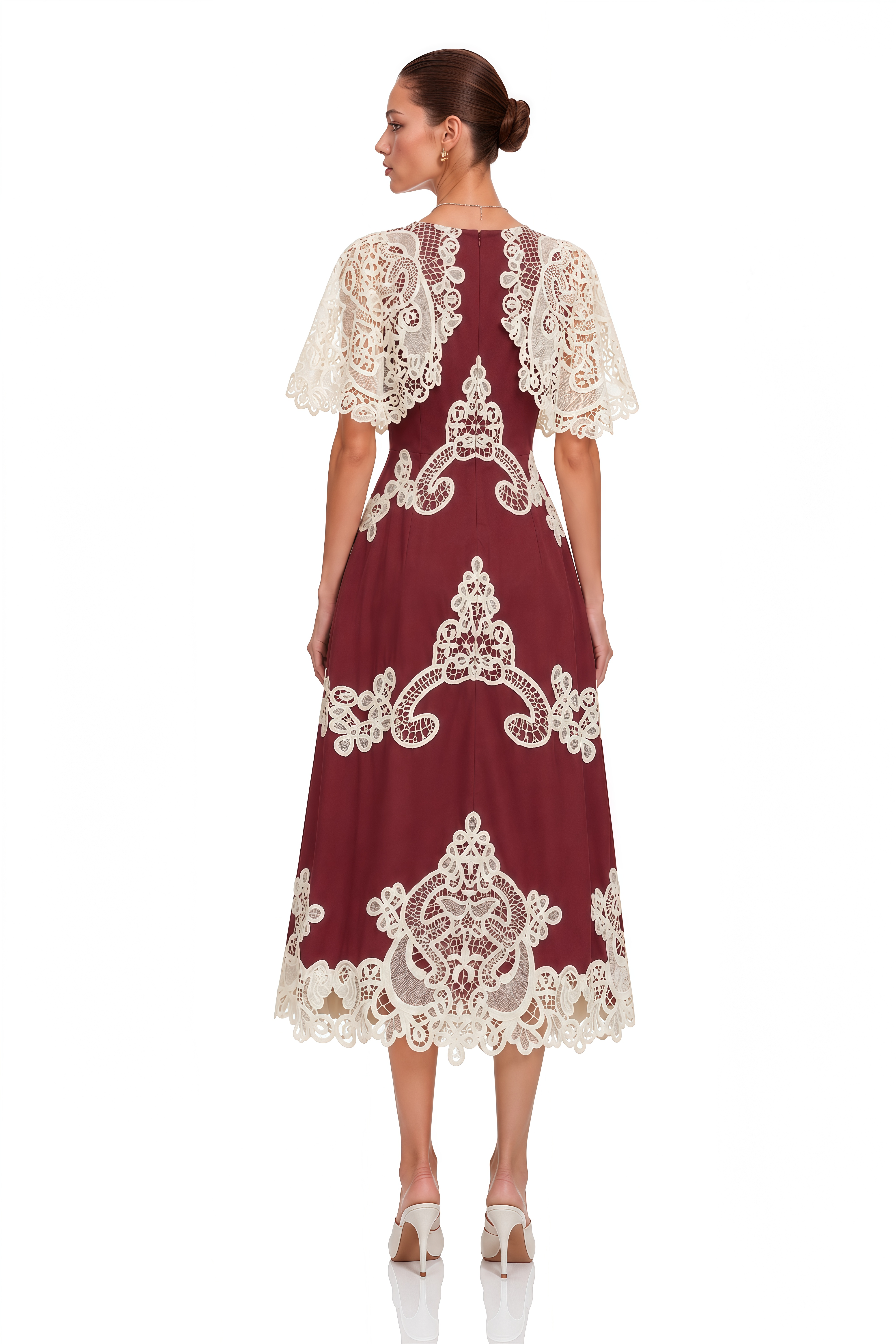 Julia Red Color Block Floral Embroidered Midi Dress