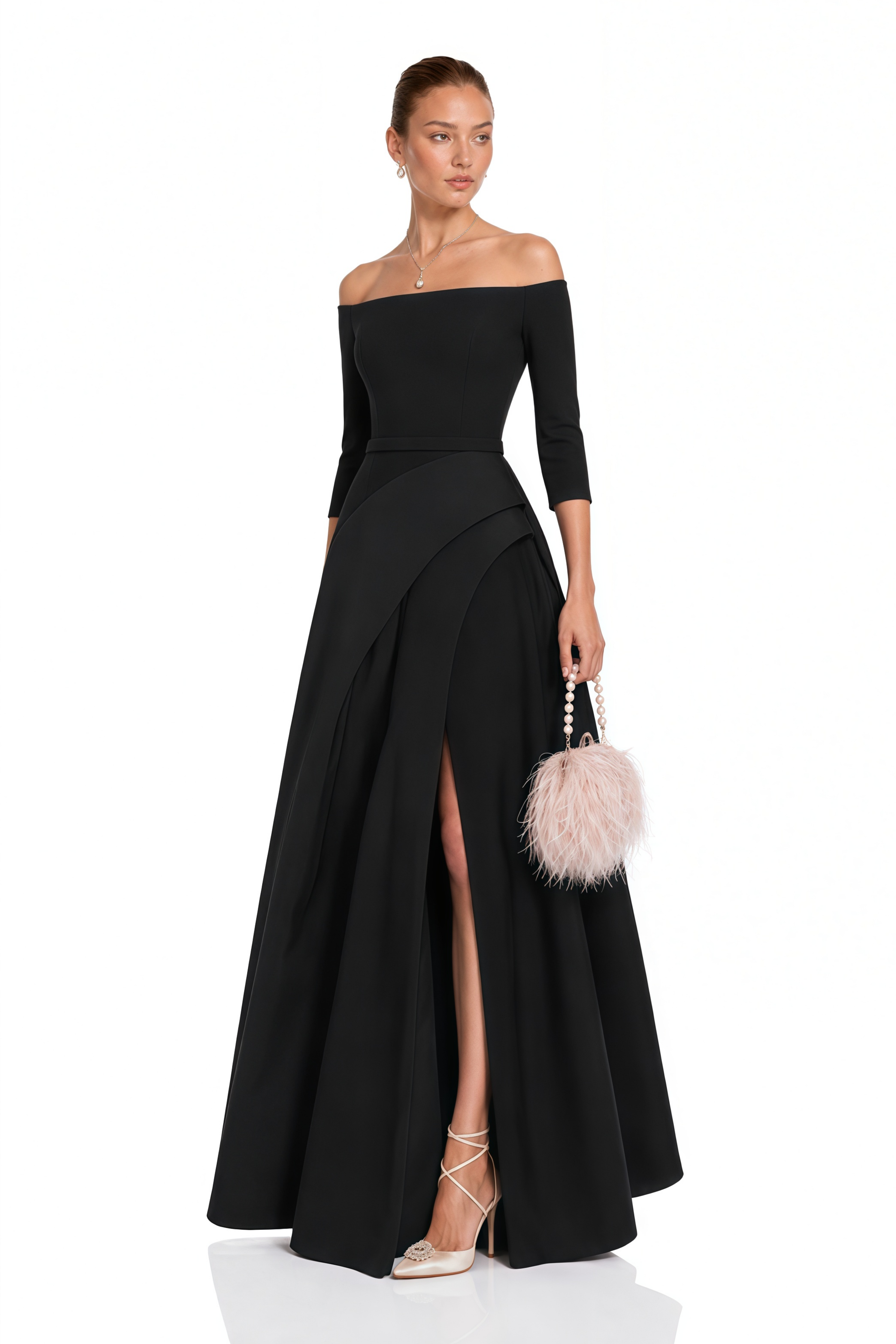 Yoliswa Black Off-Shoulder Maxi Dress with High Thigh Slit