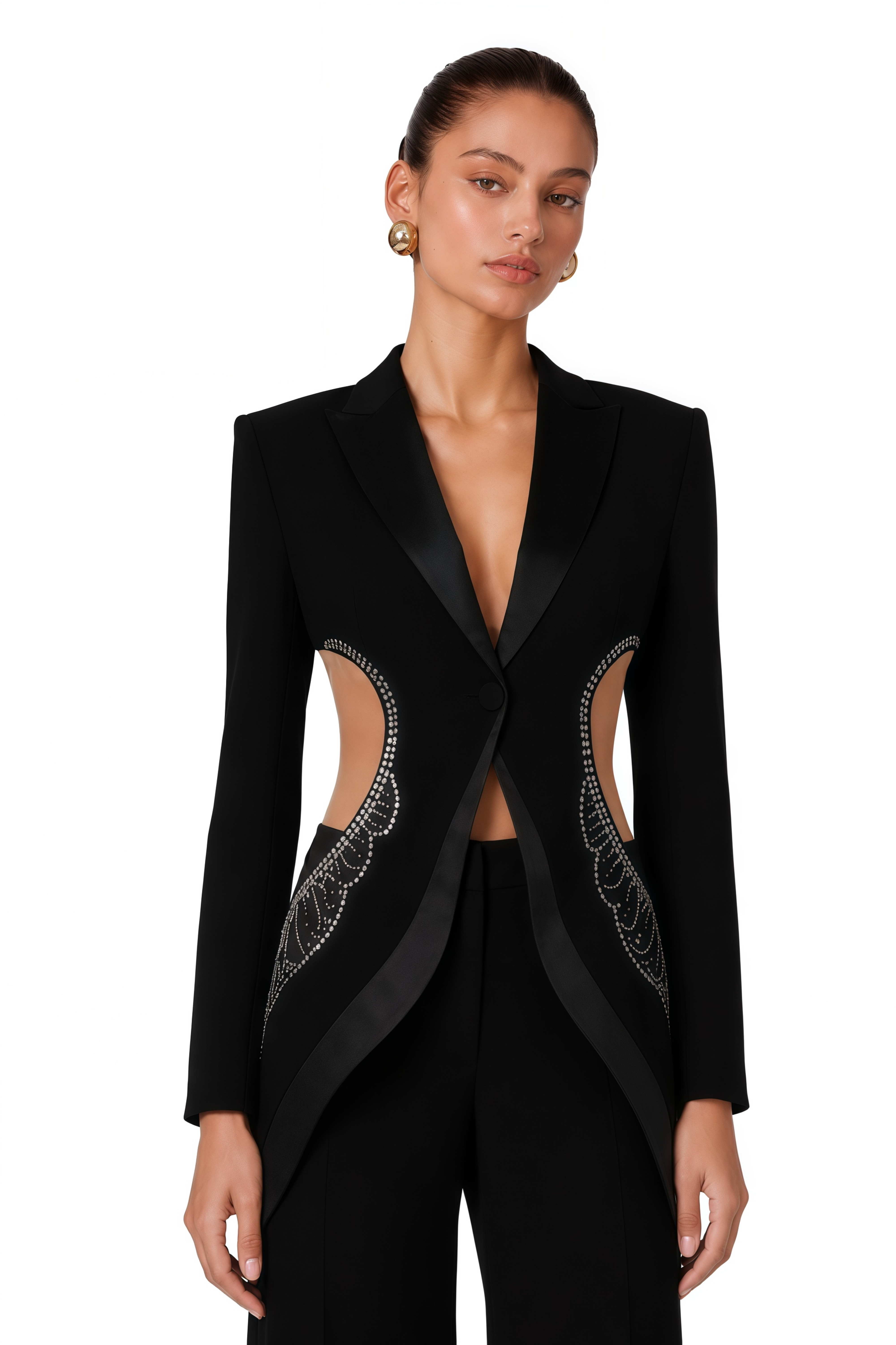 Annabelle Black Cut-Out Embellished Blazer & Trousers Set