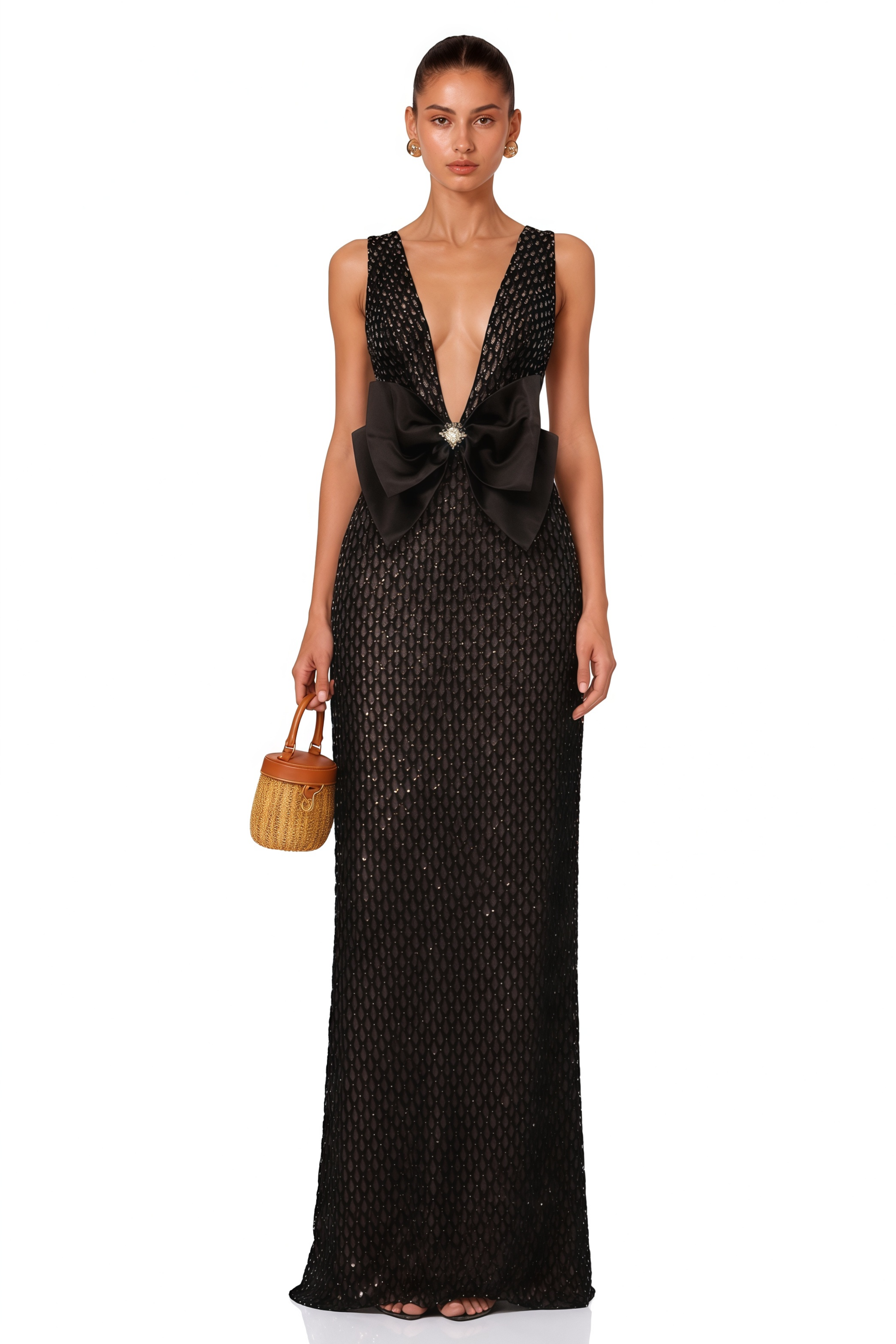 Raelynn Black Deep V-Neck Bodycon Maxi Dress
