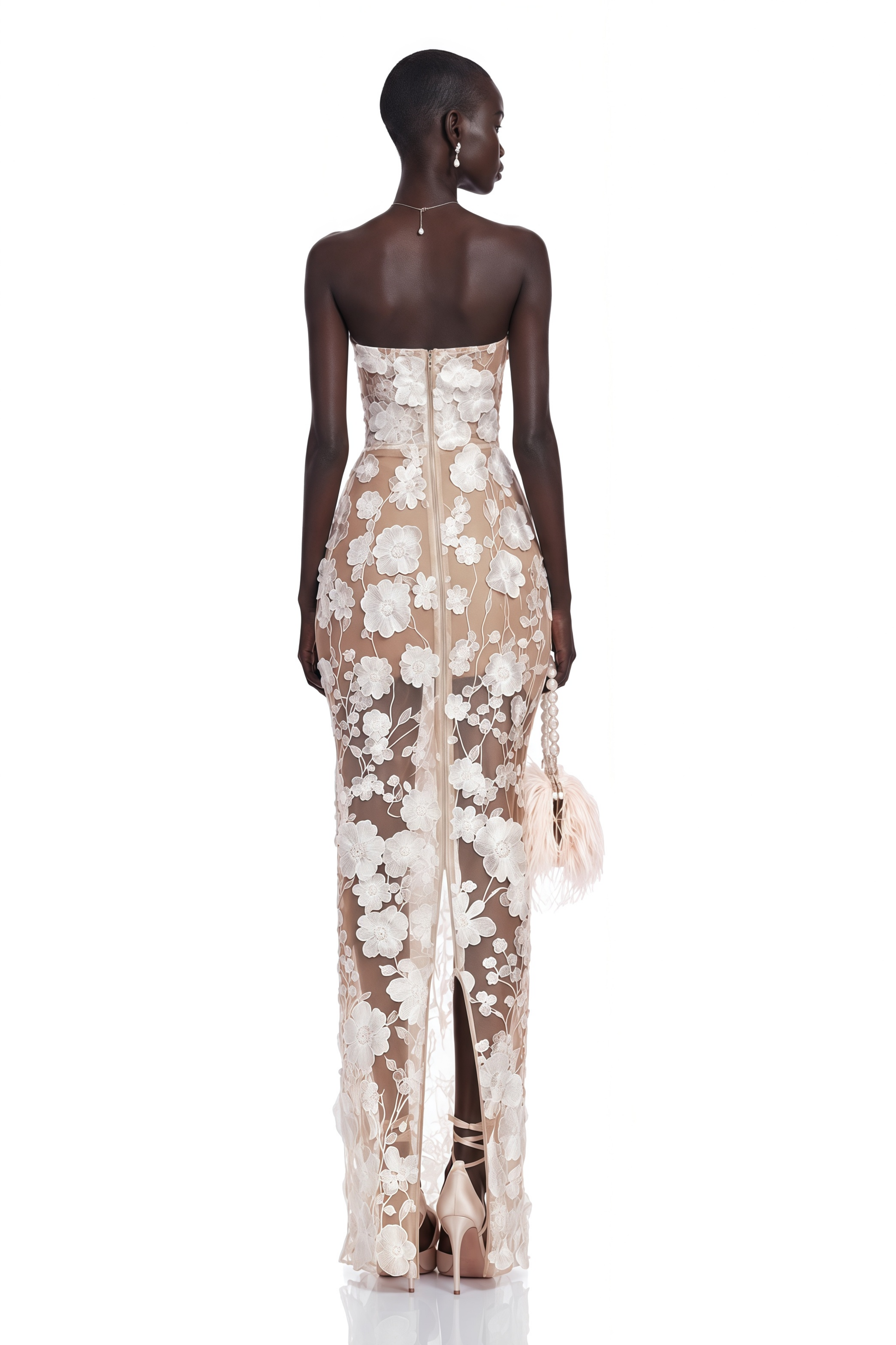 Brigitte White Floral Appliqué Corset Maxi Dress