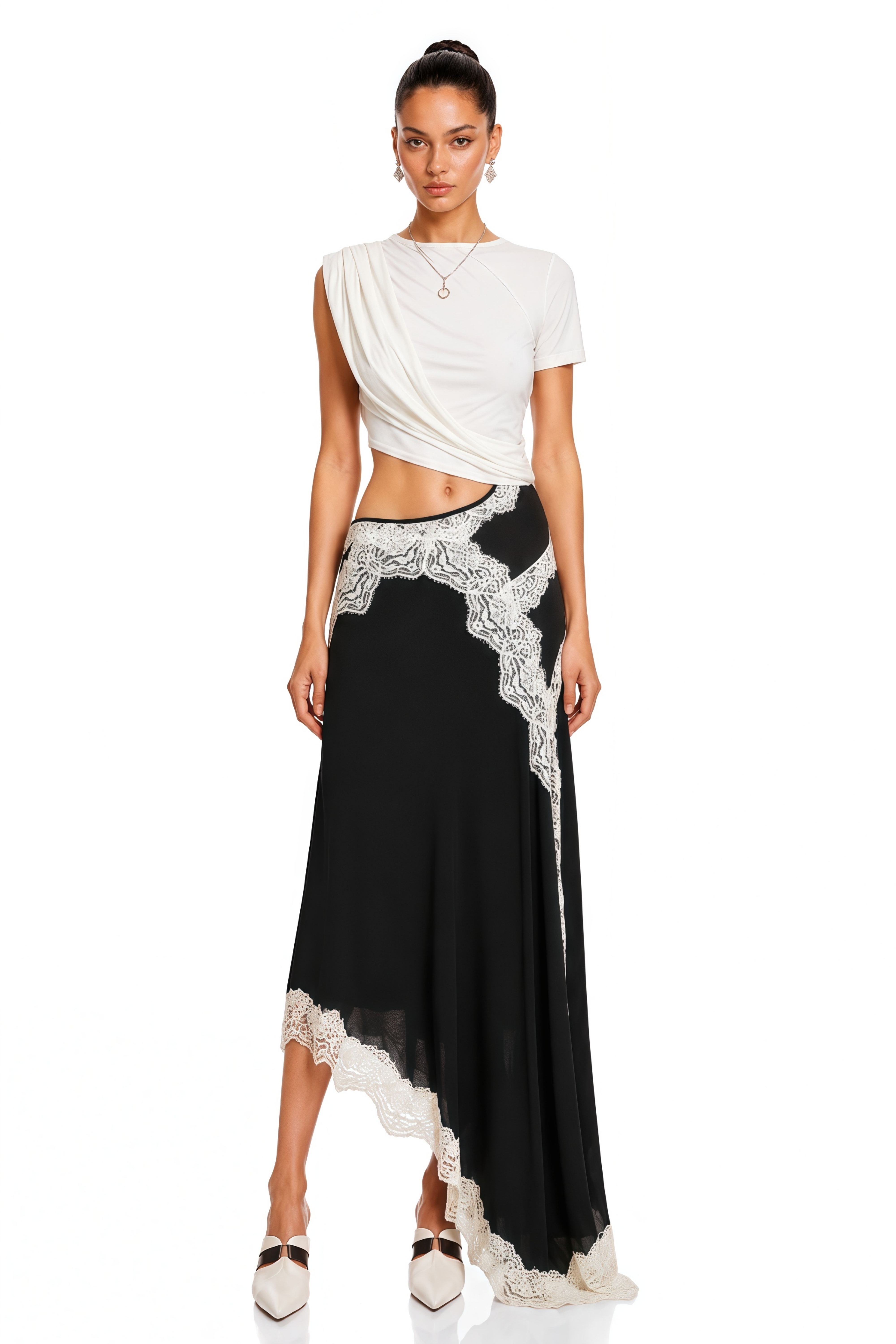 Fiamma Color Block Gathered Lace Panel Maxi Dress