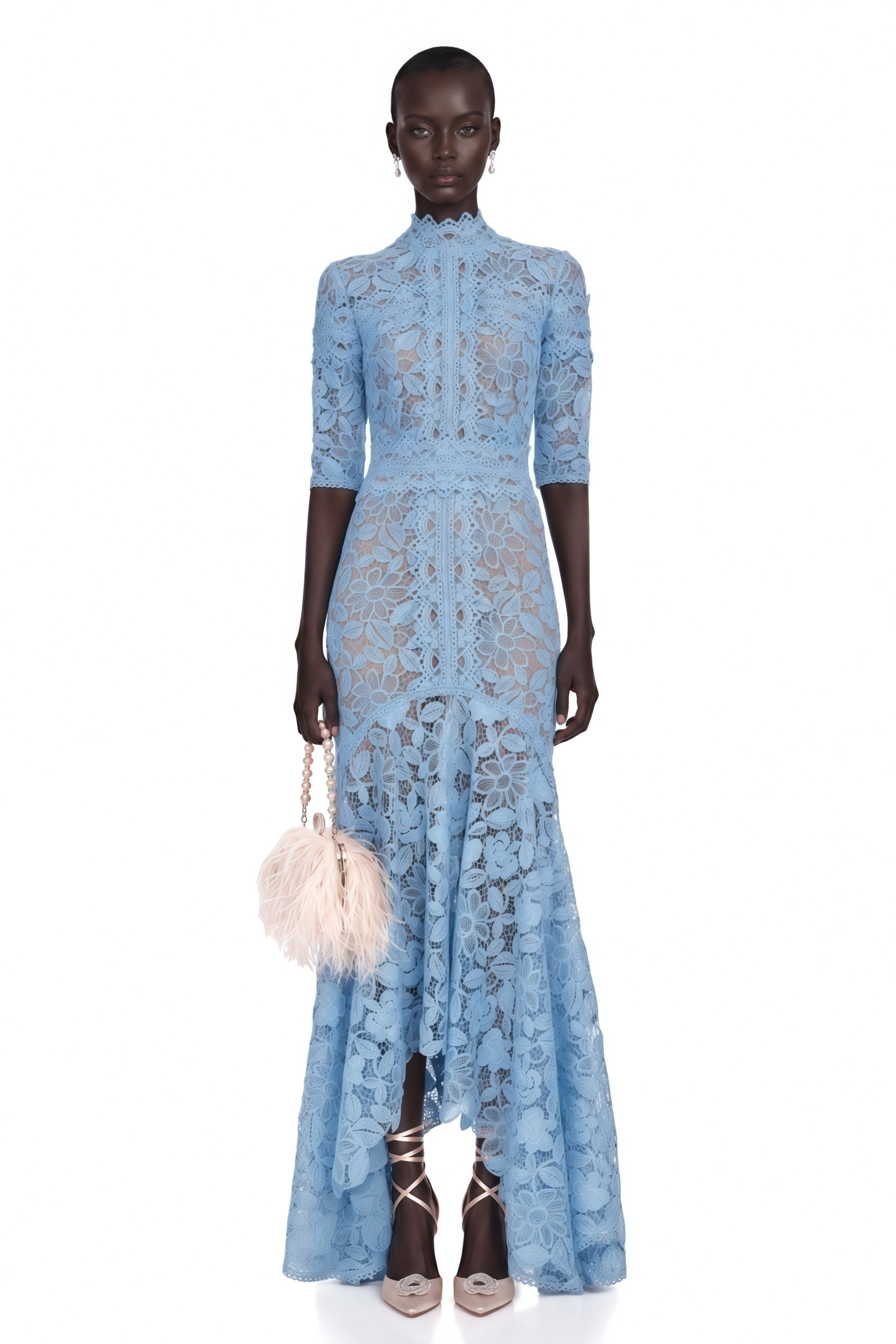 Daniela Blue Floral Lace Mermaid Maxi Dress