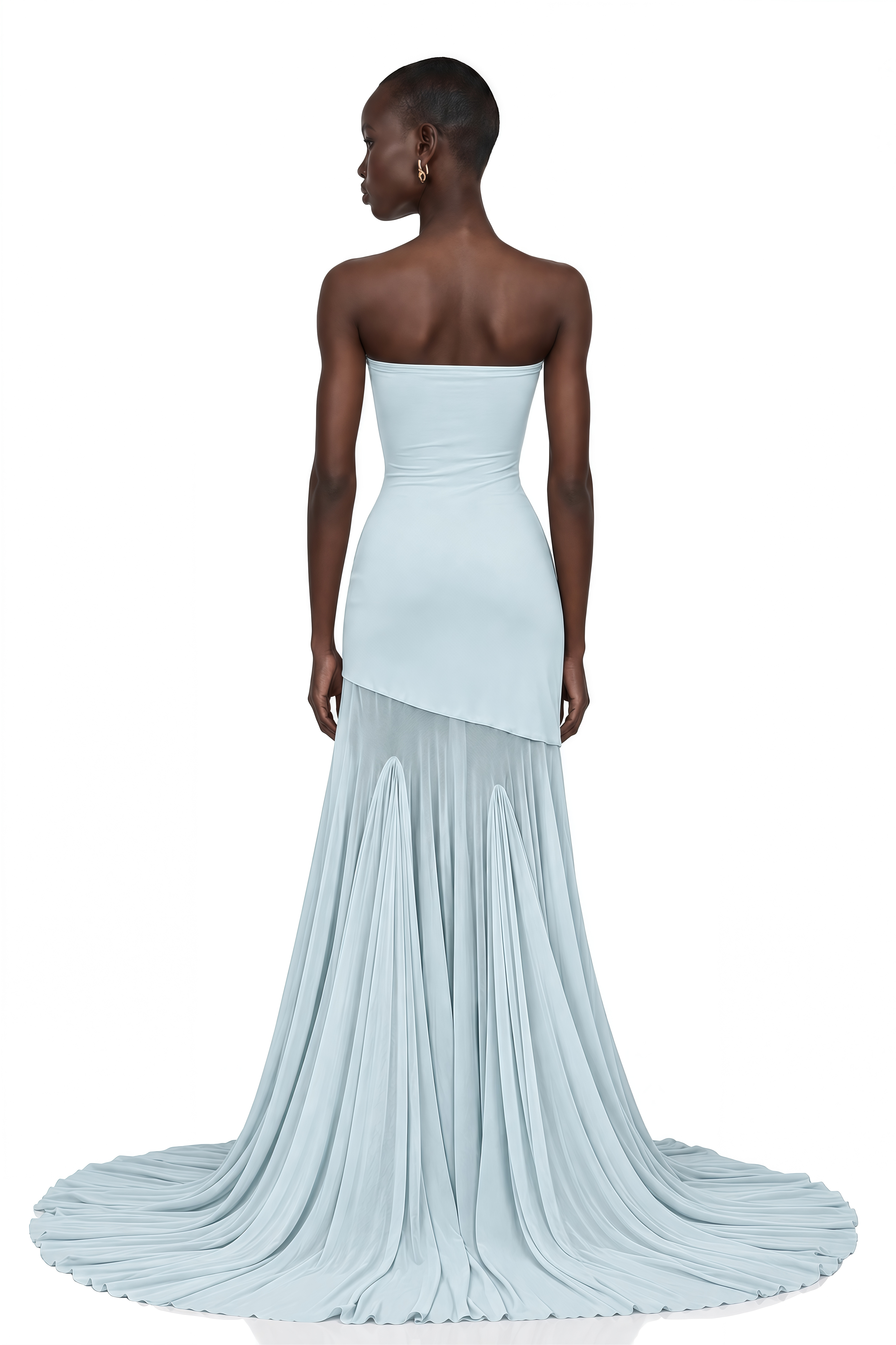 Josiane Blue Off-shoulder Sheer Tulle Maxi Dress